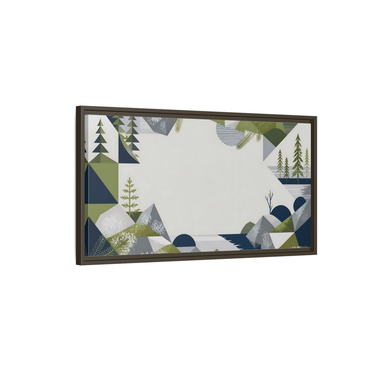 Main Mockup. Pine Trees Mountain View shown as framed canvas print