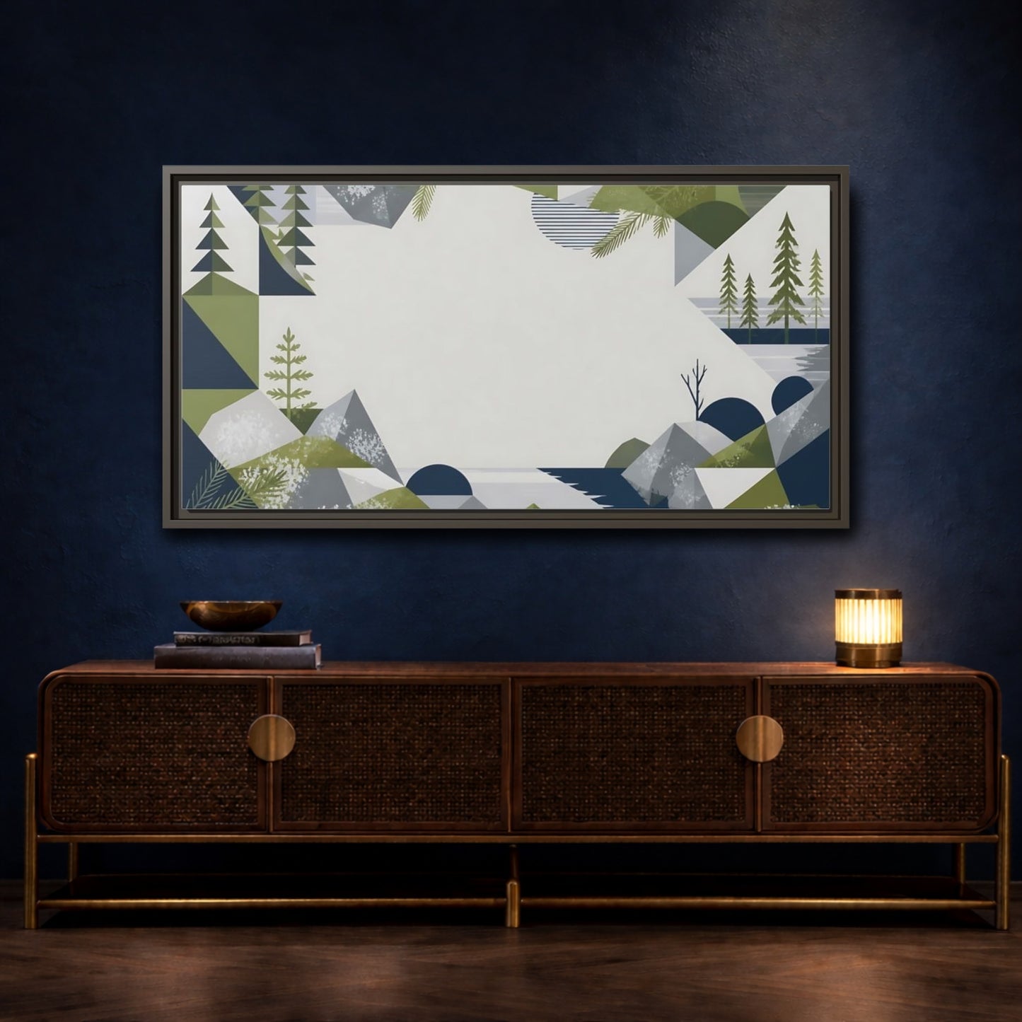 Mockup 4. Pine Trees Mountain View shown as framed canvas print
