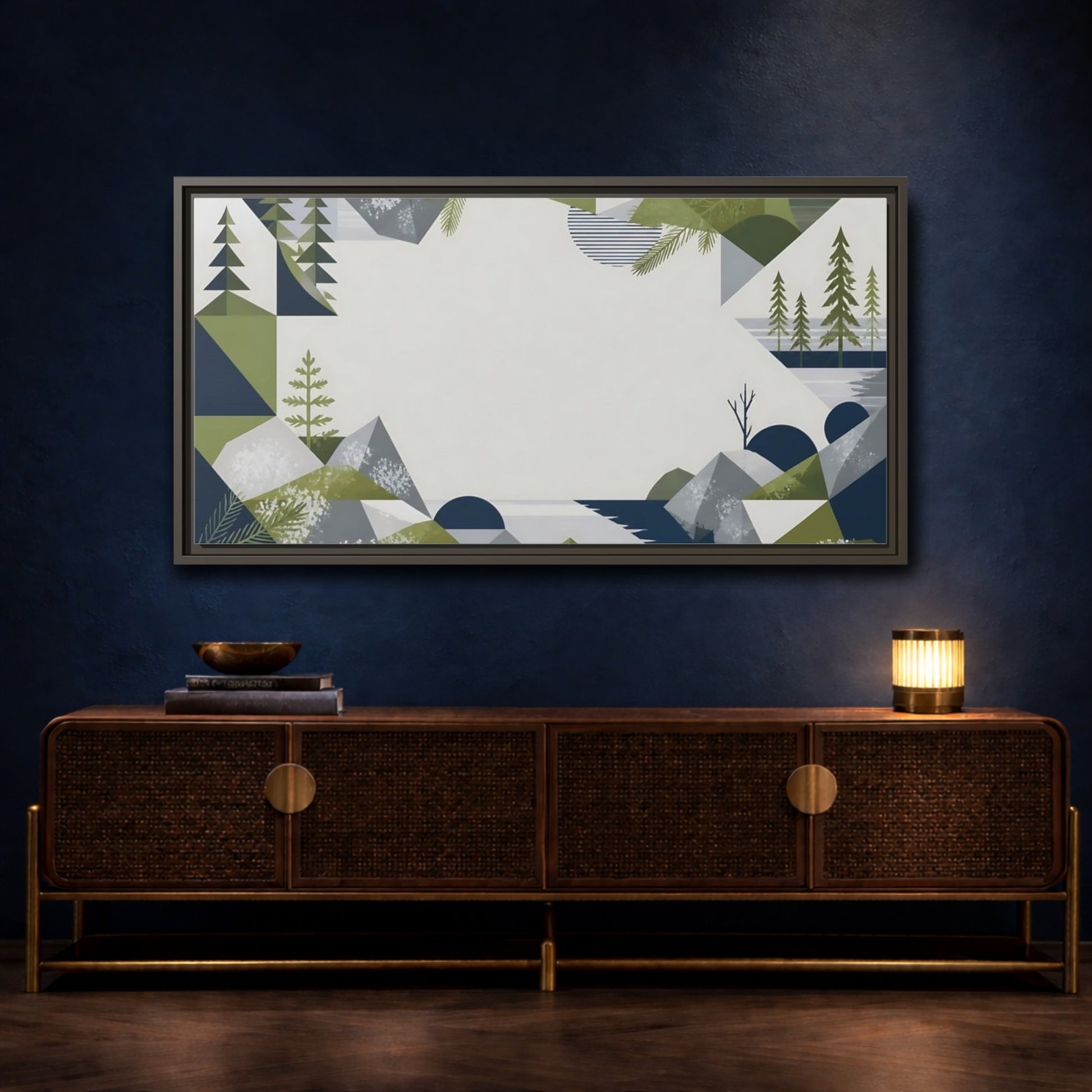 Mockup 4. Pine Trees Mountain View shown as framed canvas print