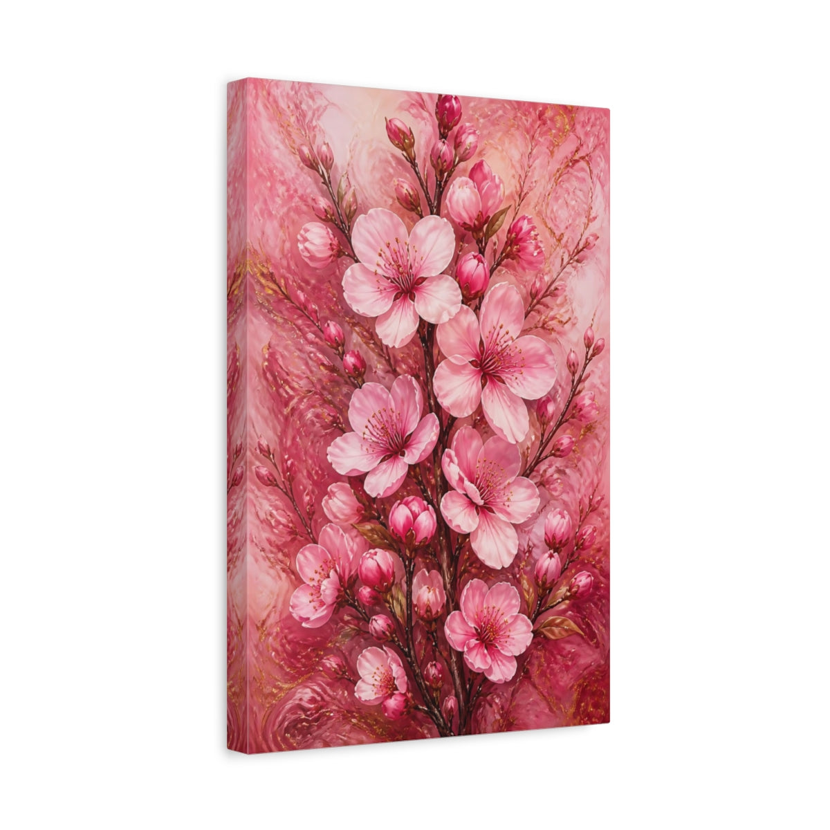Side Mockup 4. Pink Almond Blossom Branch shown as canvas print