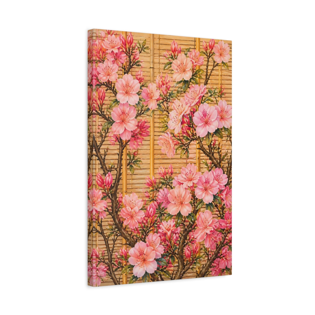 Side Mockup 3. Pink Azalea Flowers shown as canvas print