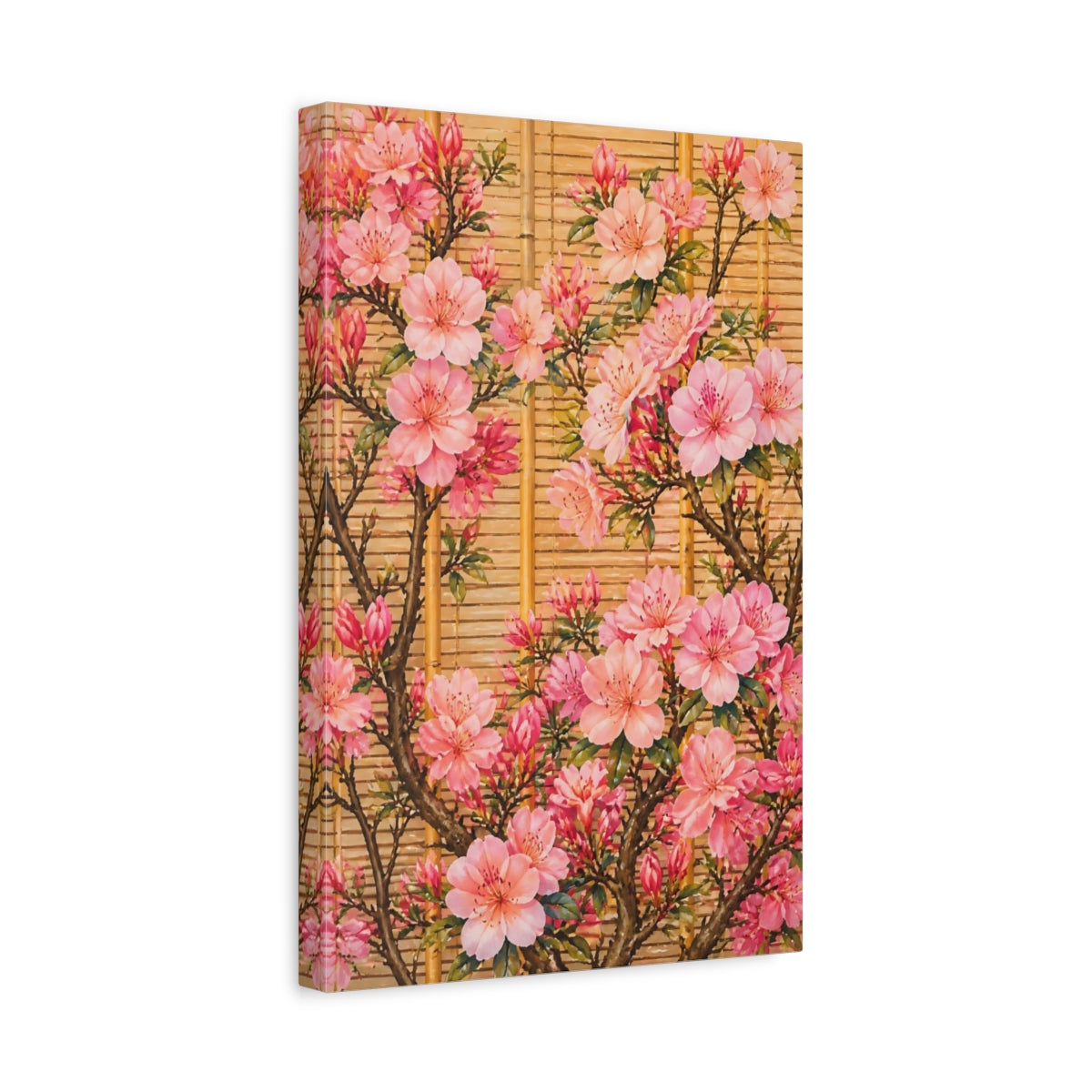 Side Mockup 4. Pink Azalea Flowers shown as canvas print
