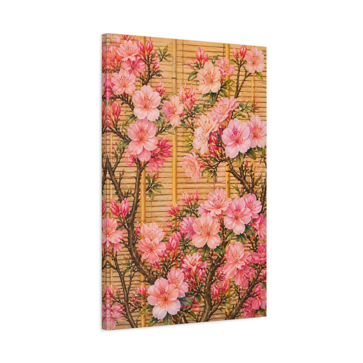 Side Mockup 2. Pink Azalea Flowers shown as canvas print