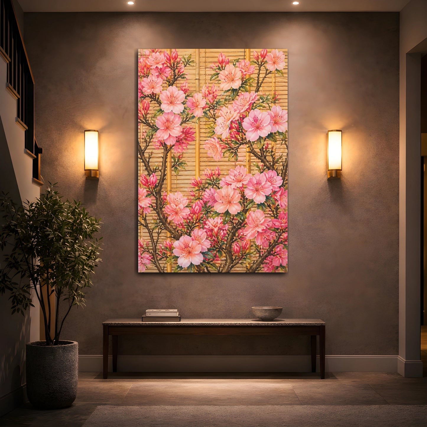 Mockup 2. Pink Azalea Flowers shown as canvas print
