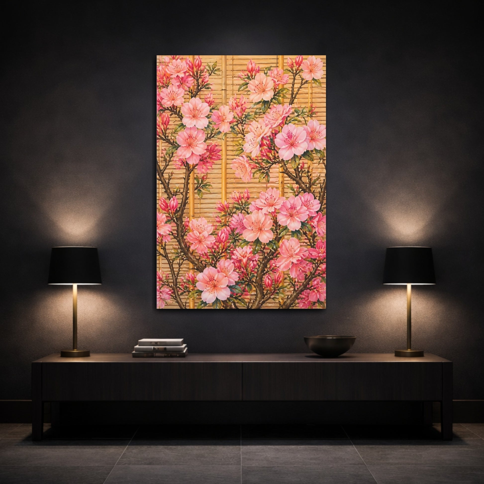 Mockup 3. Pink Azalea Flowers shown as canvas print