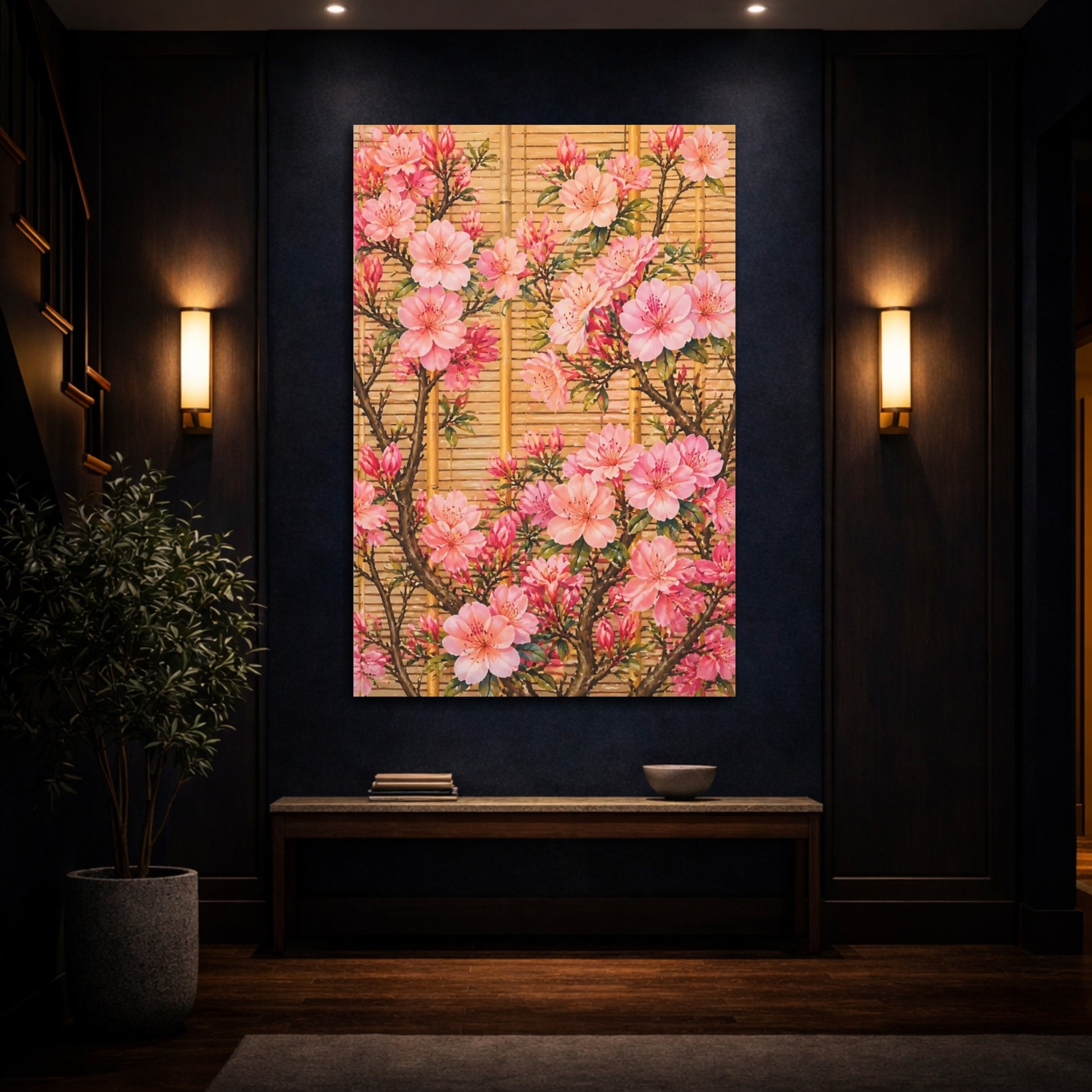 Mockup 4. Pink Azalea Flowers shown as canvas print