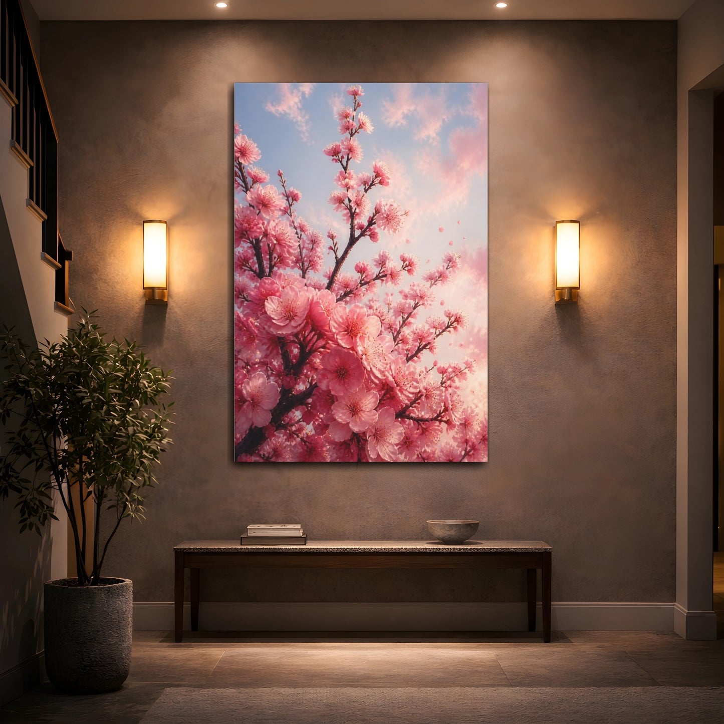 Mockup 2. Pink Cherry Blossom Flowers shown as canvas print