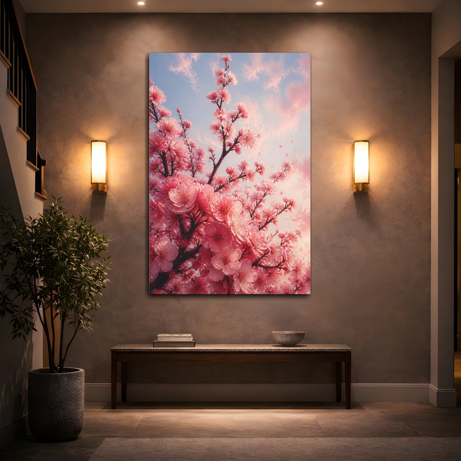 Mockup 2. Pink Cherry Blossom Flowers shown as canvas print