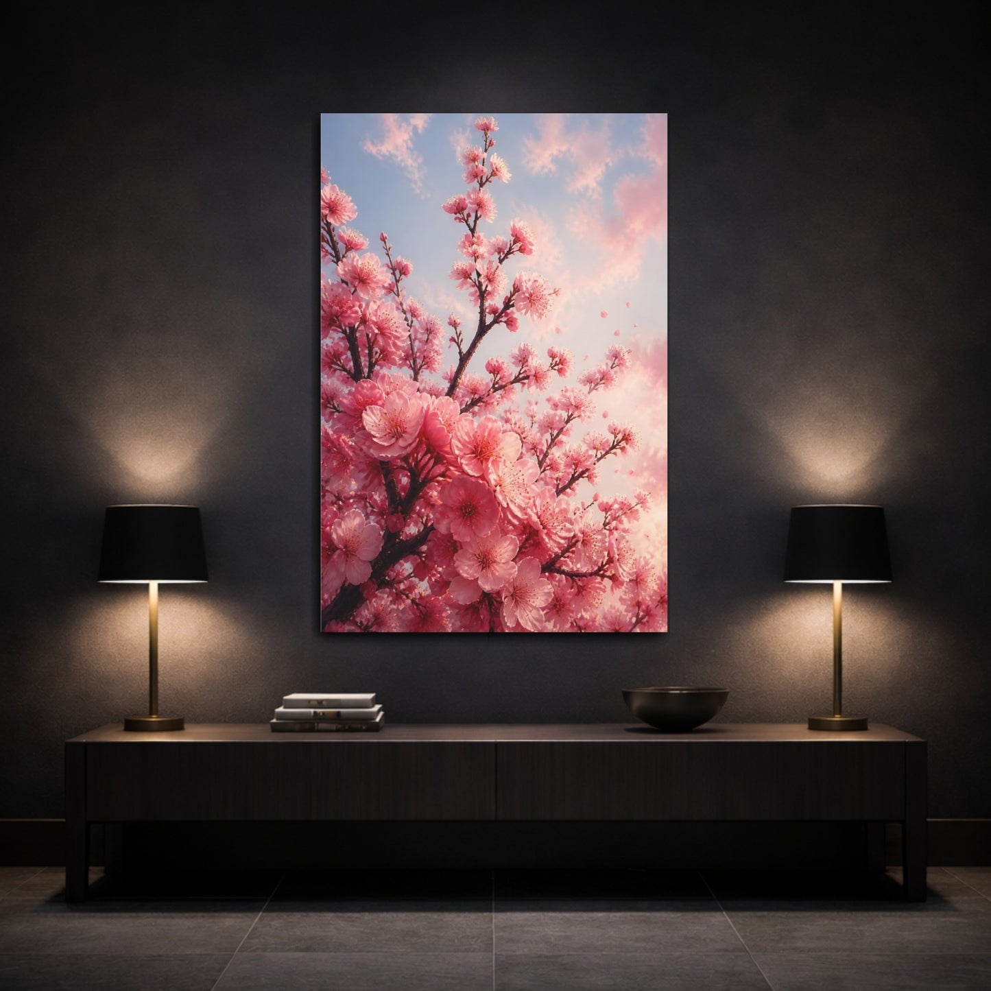 Mockup 3. Pink Cherry Blossom Flowers shown as canvas print