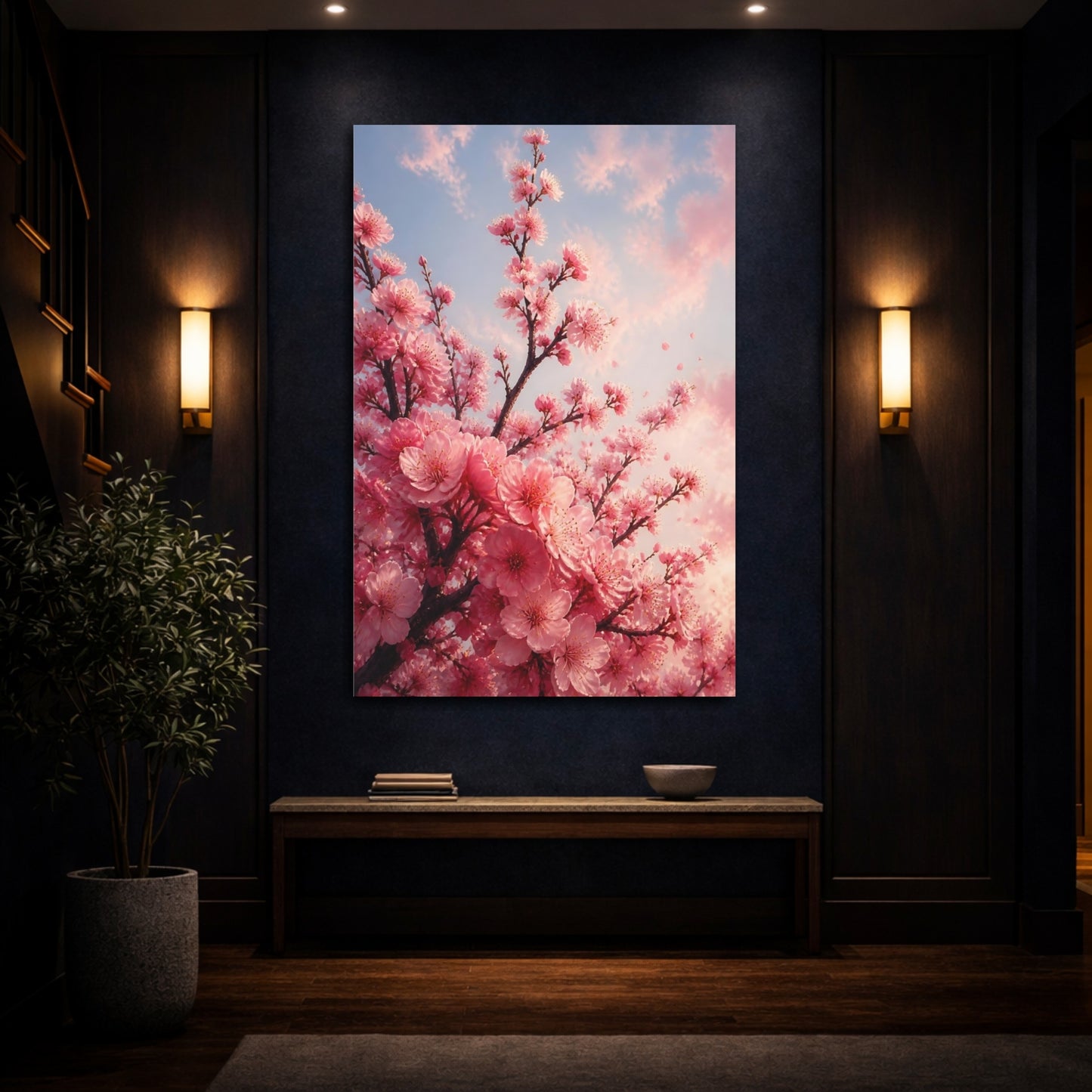 Mockup 4. Pink Cherry Blossom Flowers shown as canvas print