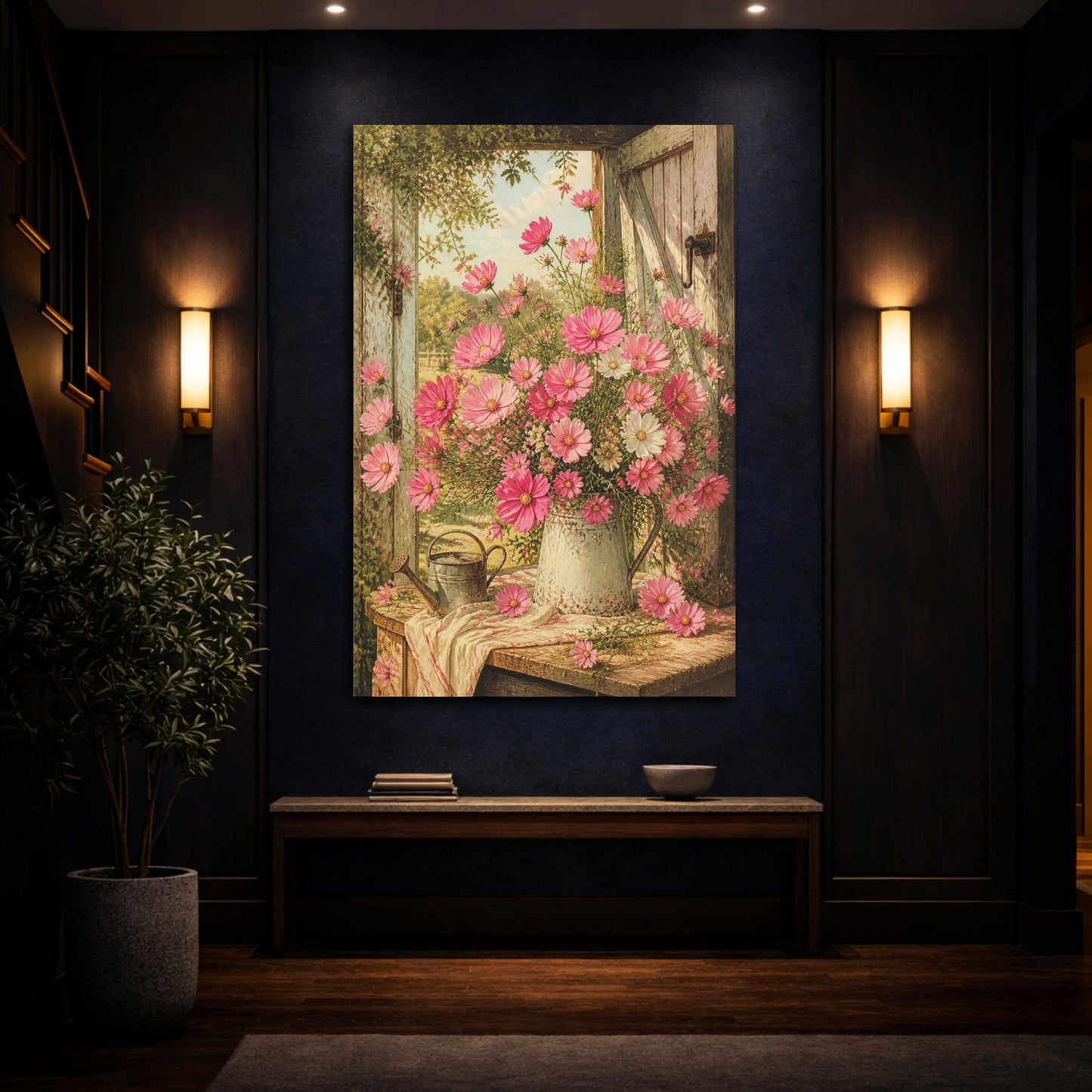 Mockup 4. Pink Cosmos Flowers shown as canvas print