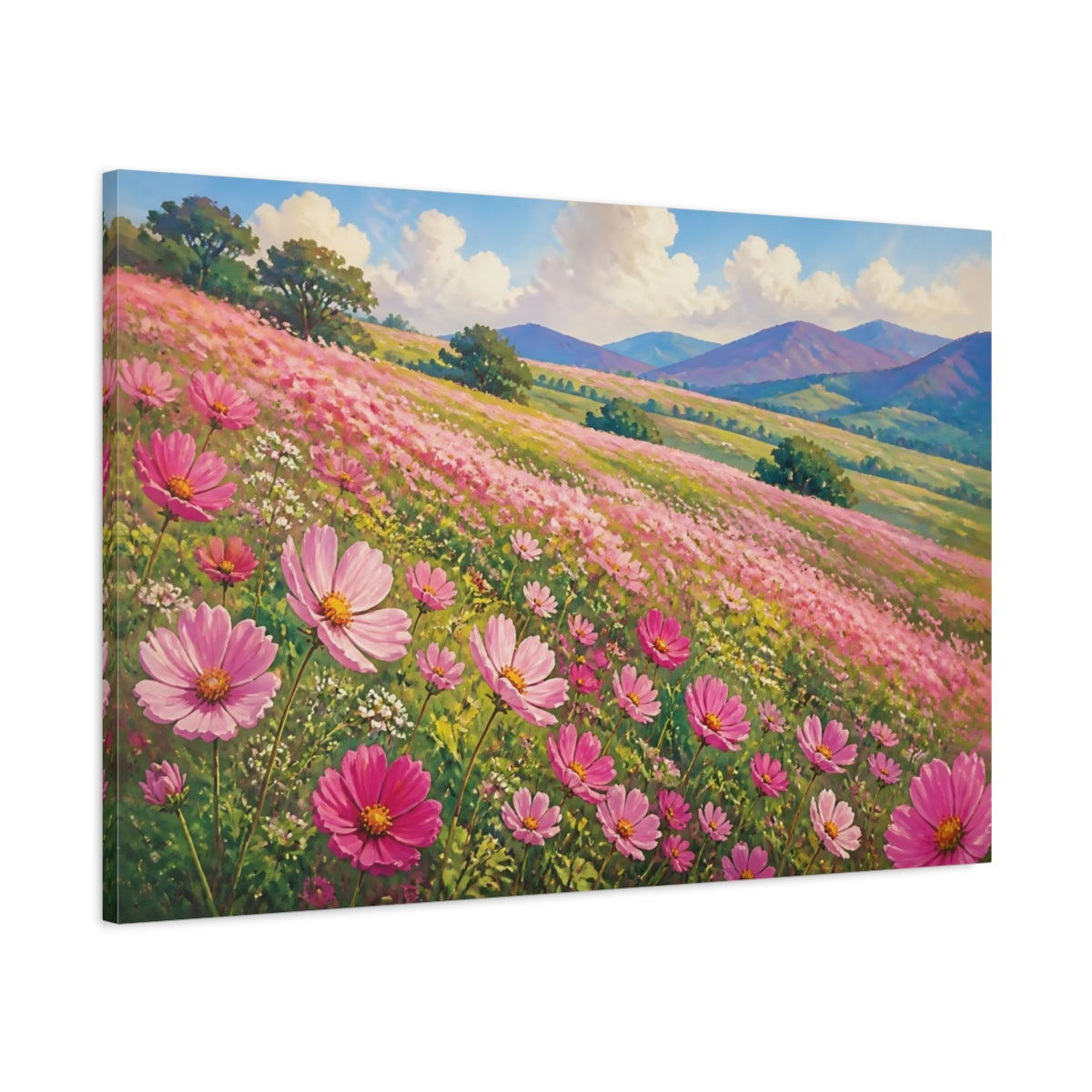 Main Mockup. Pink Floral Meadow shown as canvas print