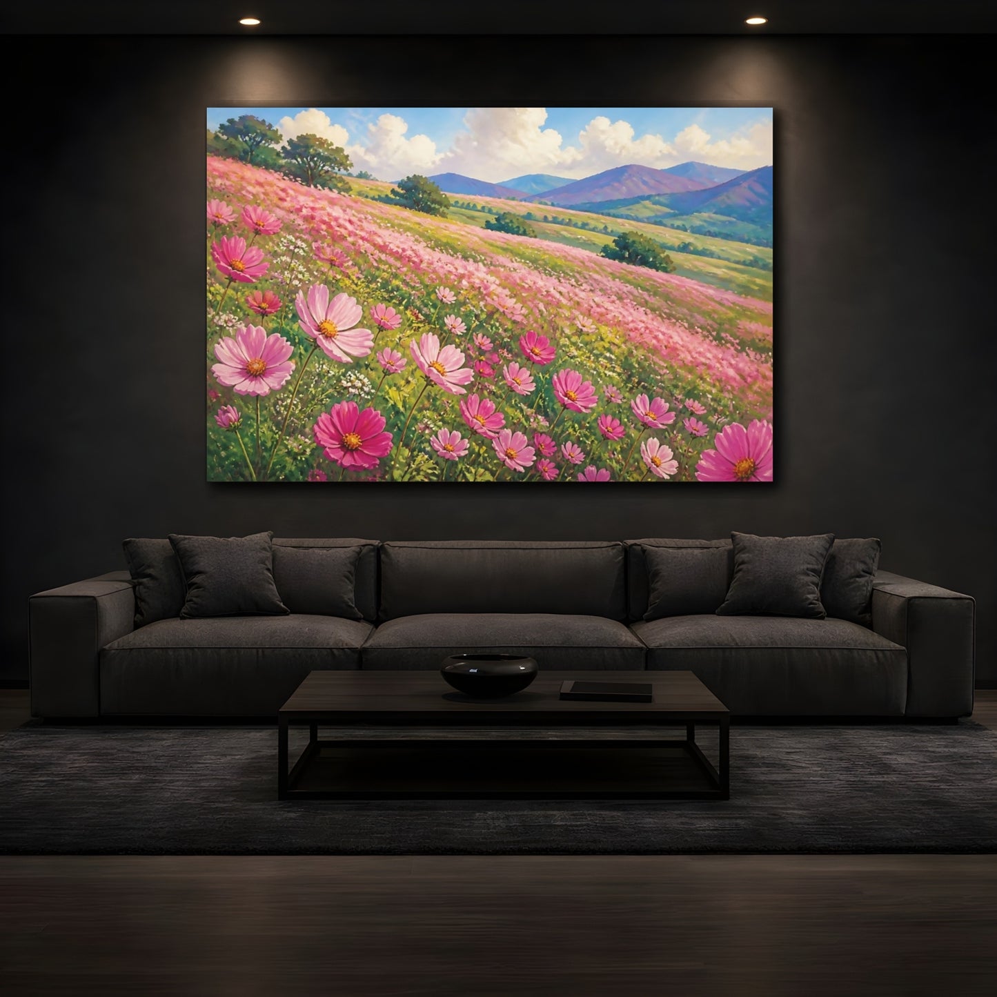 Mockup 3. Pink Floral Meadow shown as canvas print