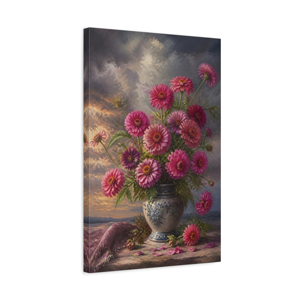 Side Mockup 3. Pink Flower Vase shown as canvas print