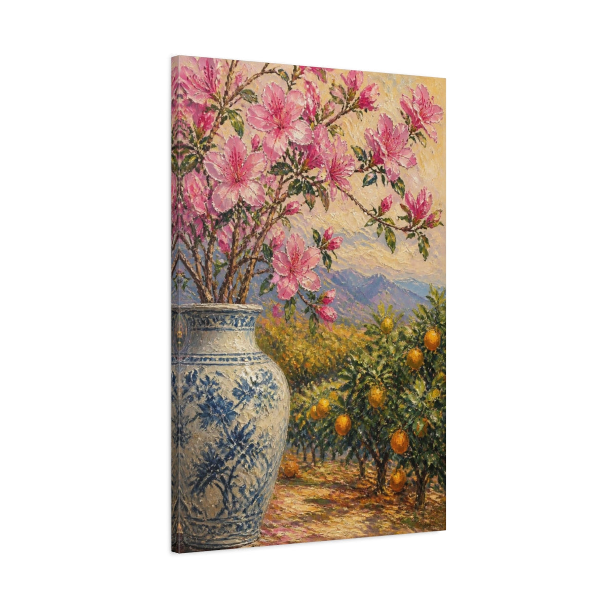 Main Mockup. Pink Flowers In Vase shown as canvas print