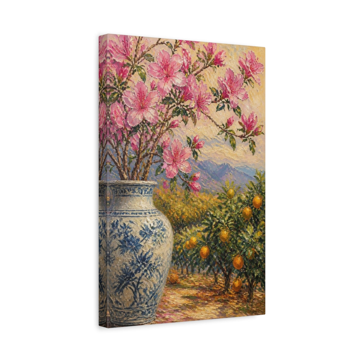 Side Mockup 4. Pink Flowers In Vase shown as canvas print