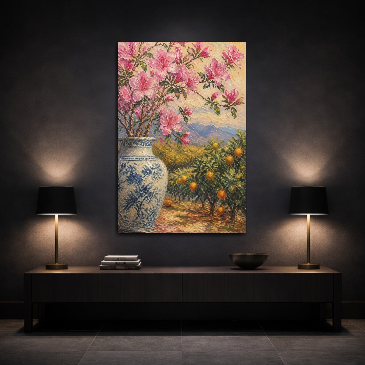 Mockup 3. Pink Flowers In Vase shown as canvas print