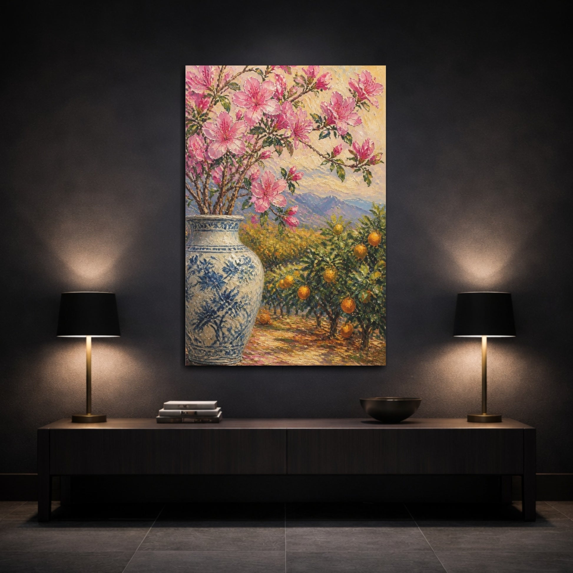 Mockup 3. Pink Flowers In Vase shown as canvas print