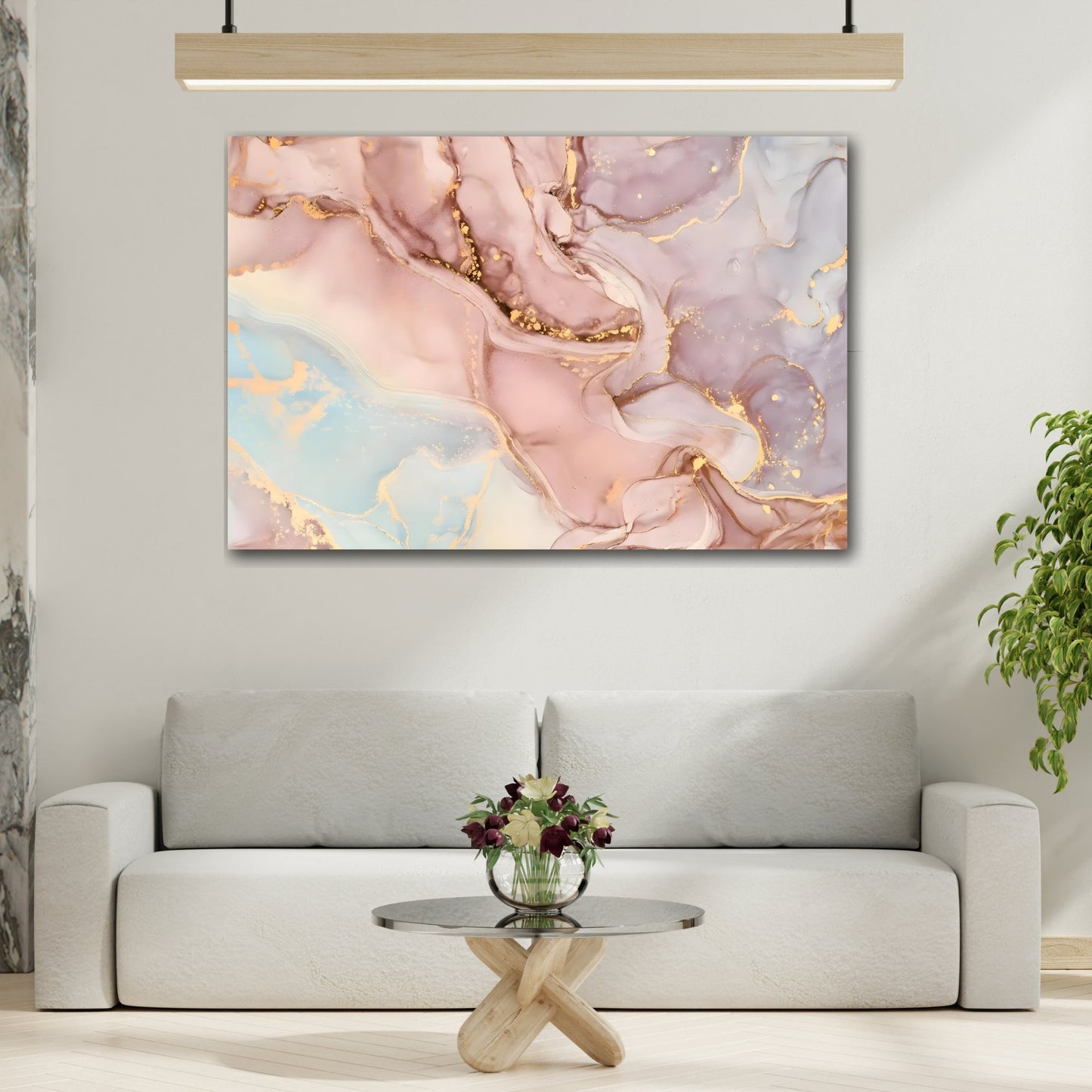 Pink Gold Marble Canvas Wall Art Print - Modern Fashion Abstract Painting