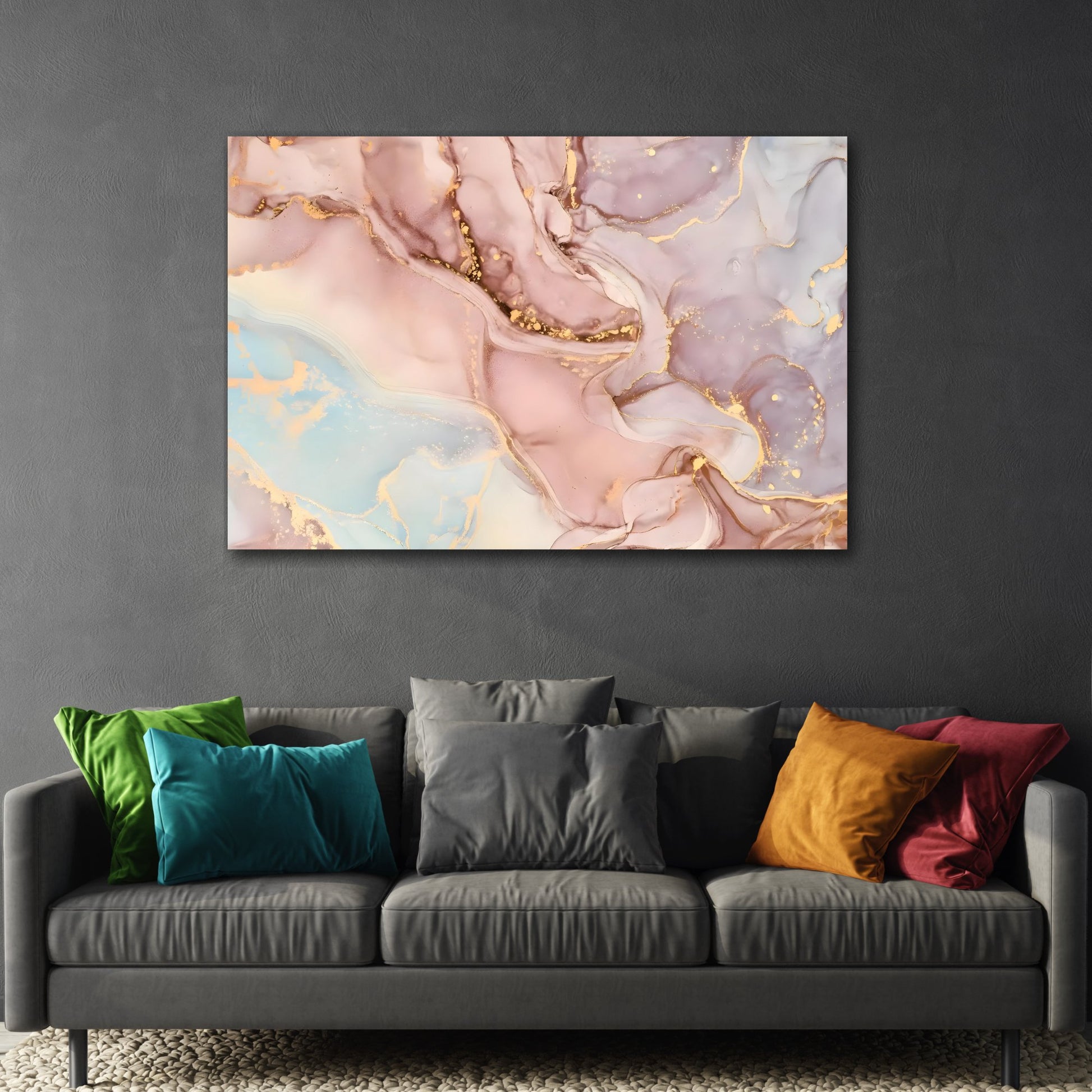 Pink Gold Marble Canvas Wall Art Print - Modern Fashion Abstract Painting