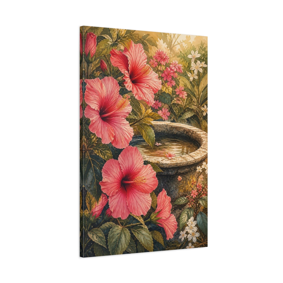 Main Mockup. Pink Hibiscus Flowers shown as canvas print