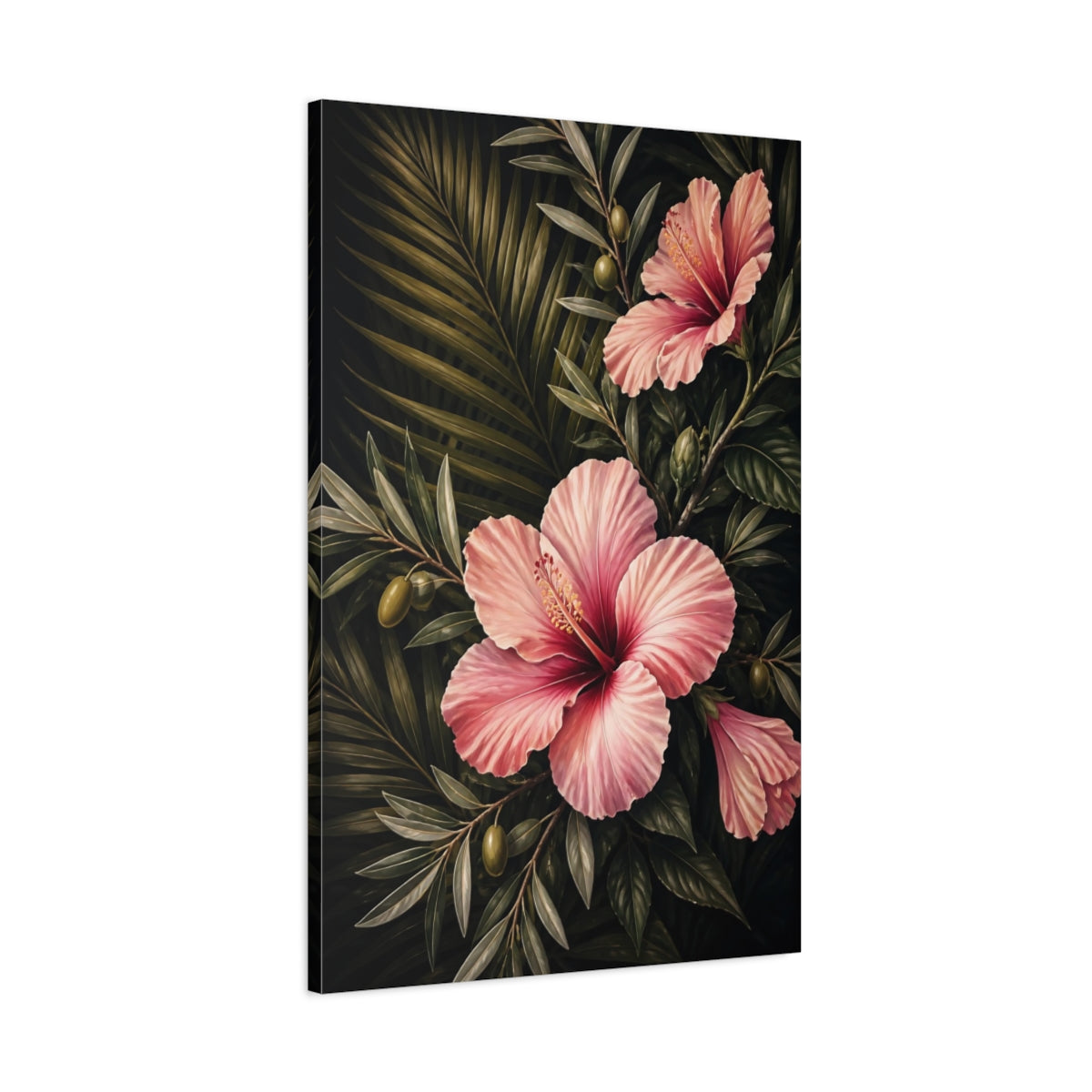 Main Mockup. Pink Hibiscus Flowers shown as canvas print