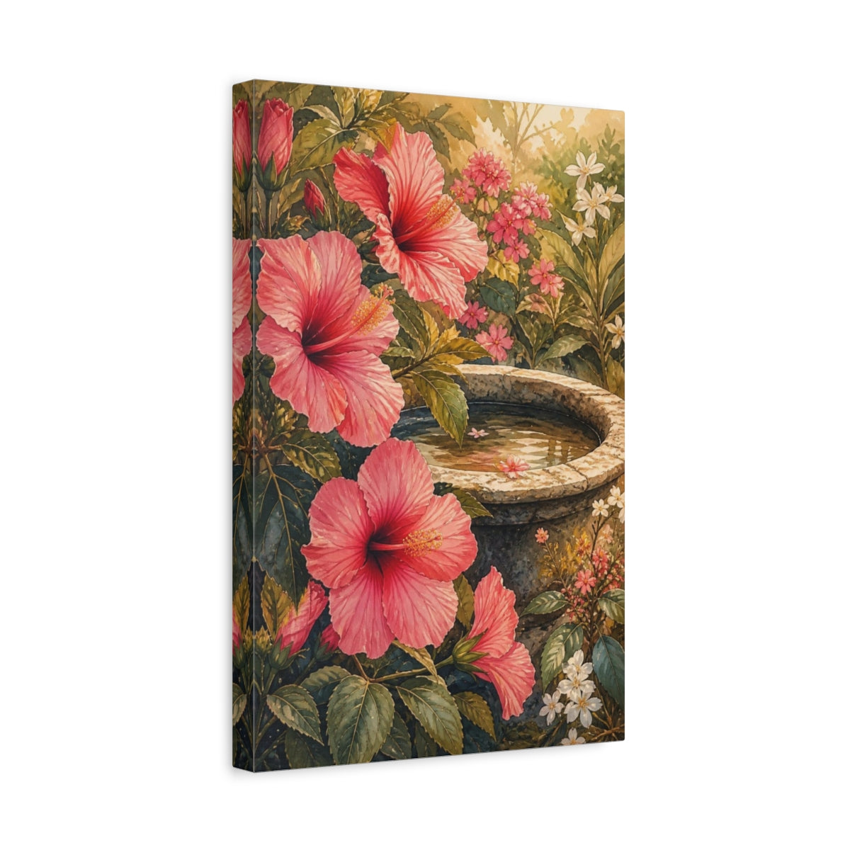 Side Mockup 4. Pink Hibiscus Flowers shown as canvas print