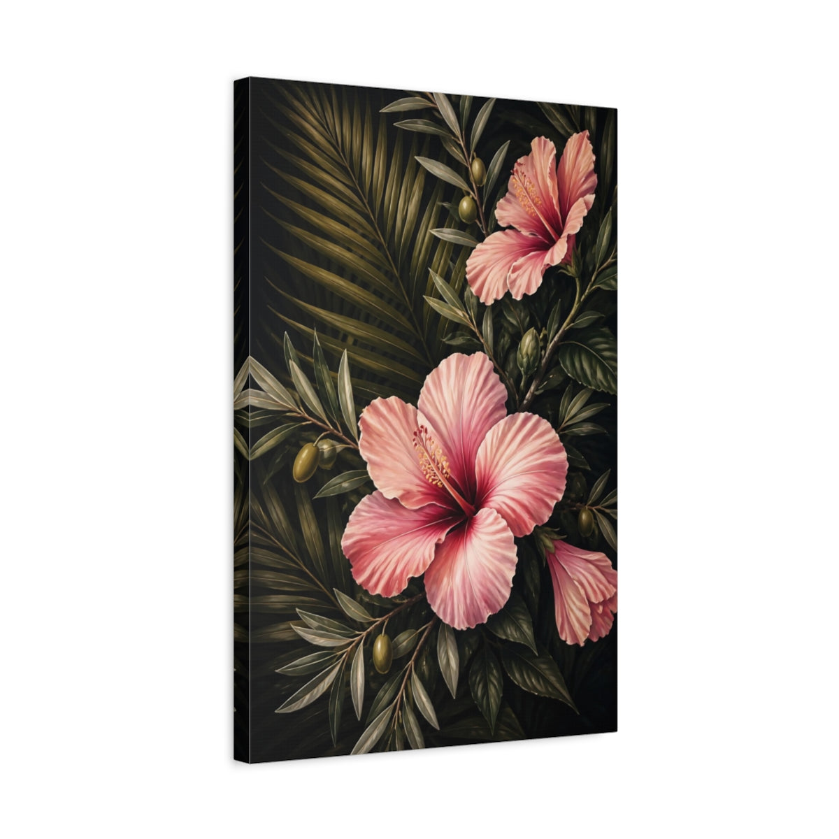 Side Mockup 3. Pink Hibiscus Flowers shown as canvas print