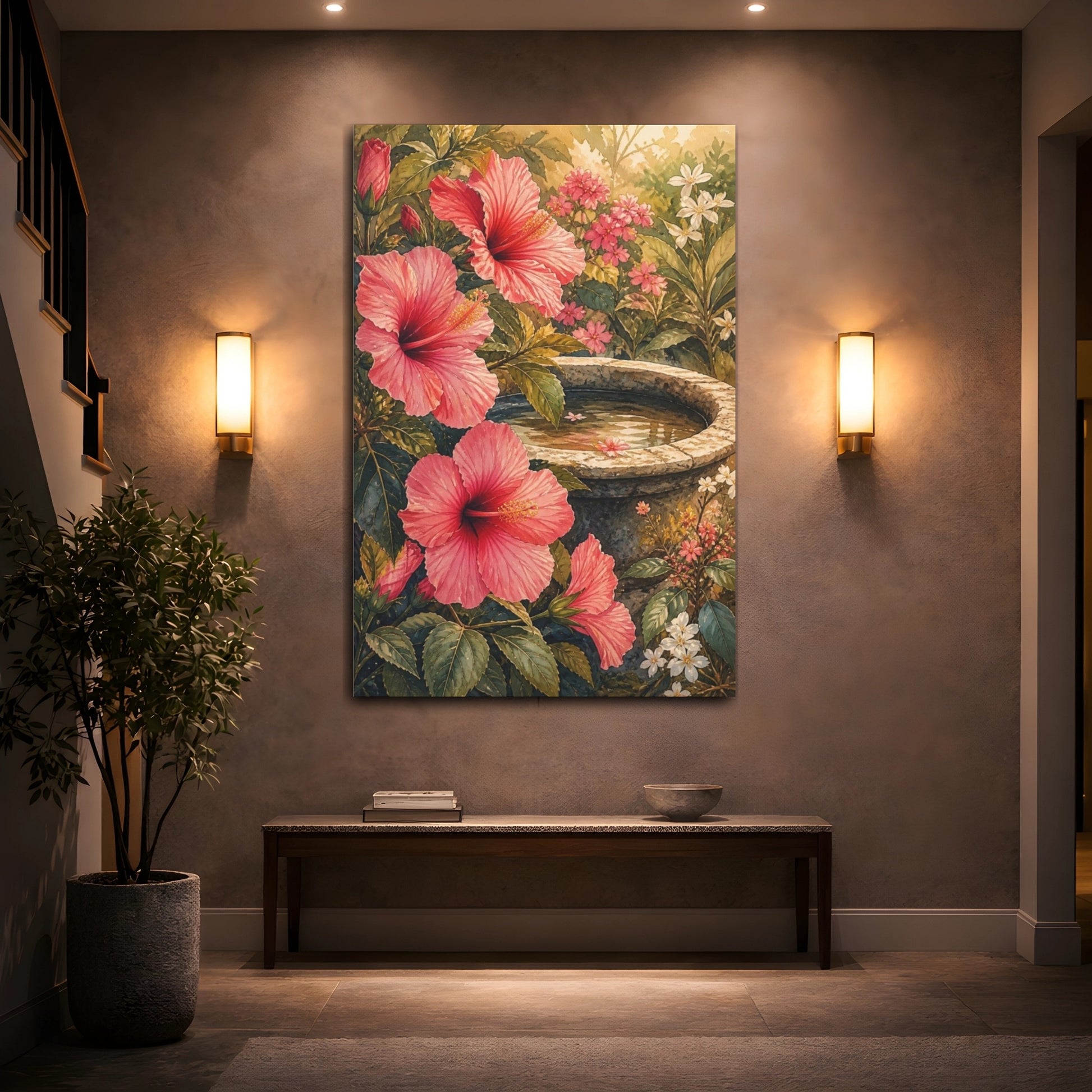 Mockup 2. Pink Hibiscus Flowers shown as canvas print
