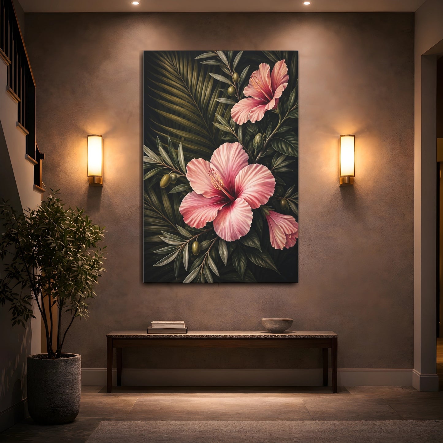 Mockup 2. Pink Hibiscus Flowers shown as canvas print