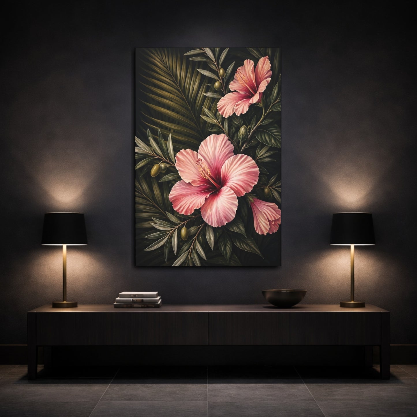 Mockup 3. Pink Hibiscus Flowers shown as canvas print