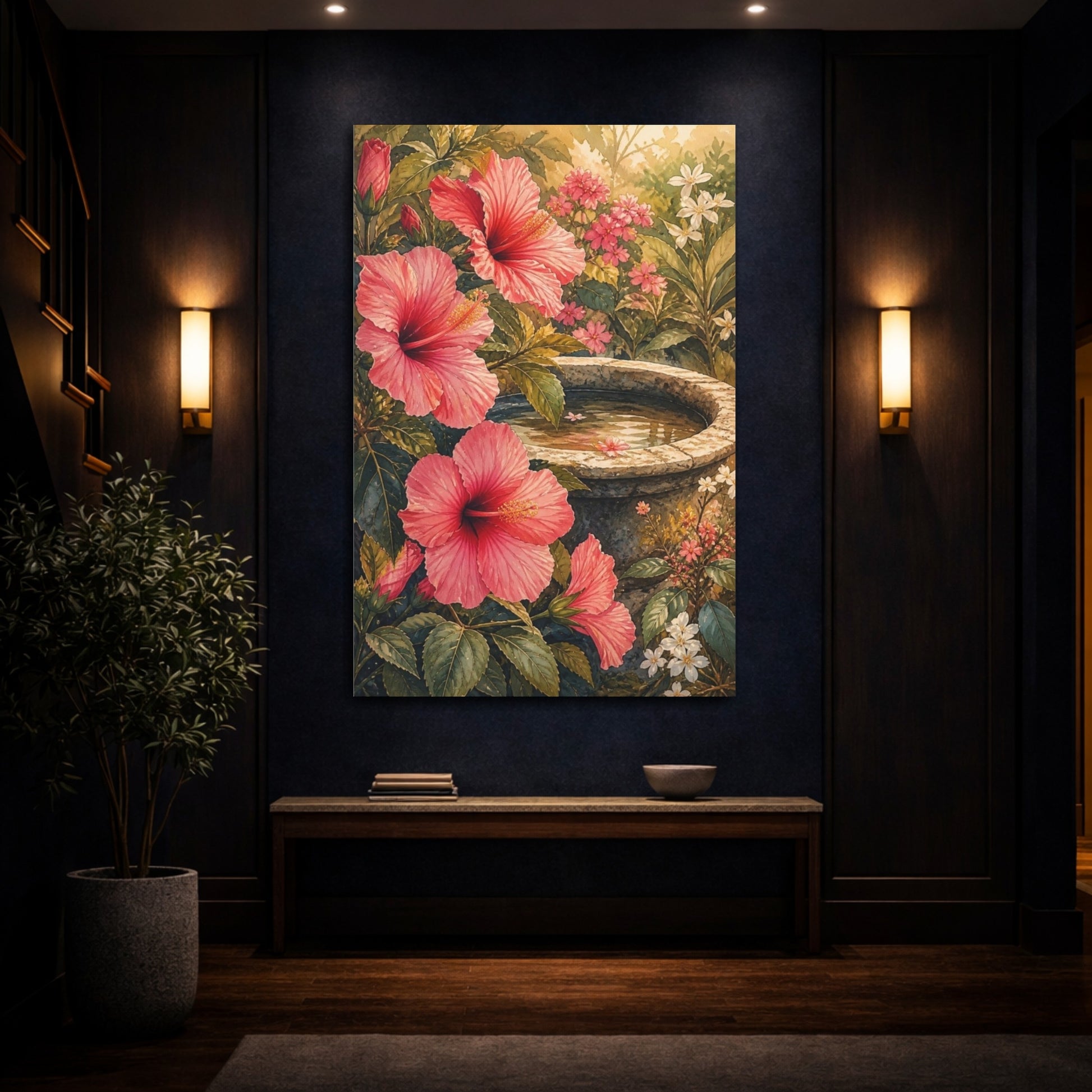 Mockup 4. Pink Hibiscus Flowers shown as canvas print