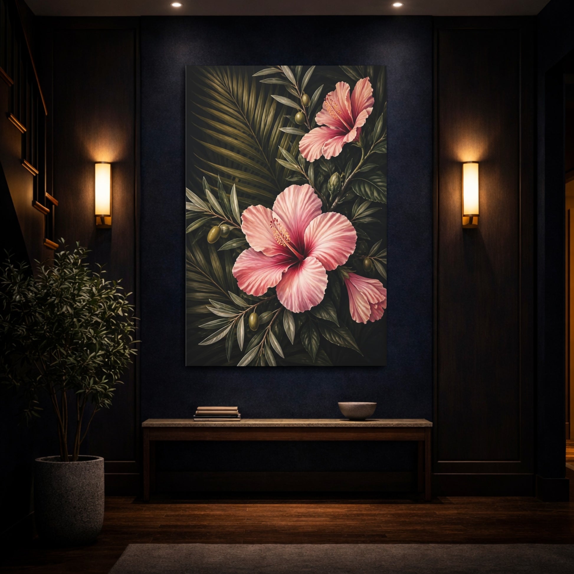 Mockup 4. Pink Hibiscus Flowers shown as canvas print