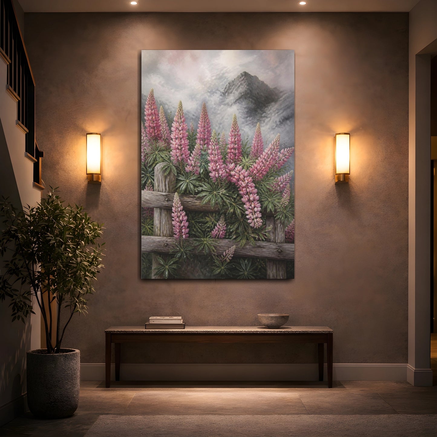 Mockup 2. Pink Lupine Flowers shown as canvas print