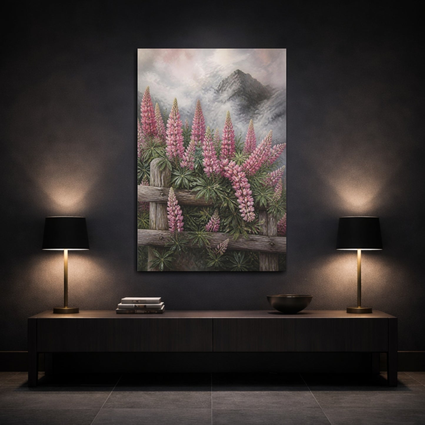 Mockup 3. Pink Lupine Flowers shown as canvas print