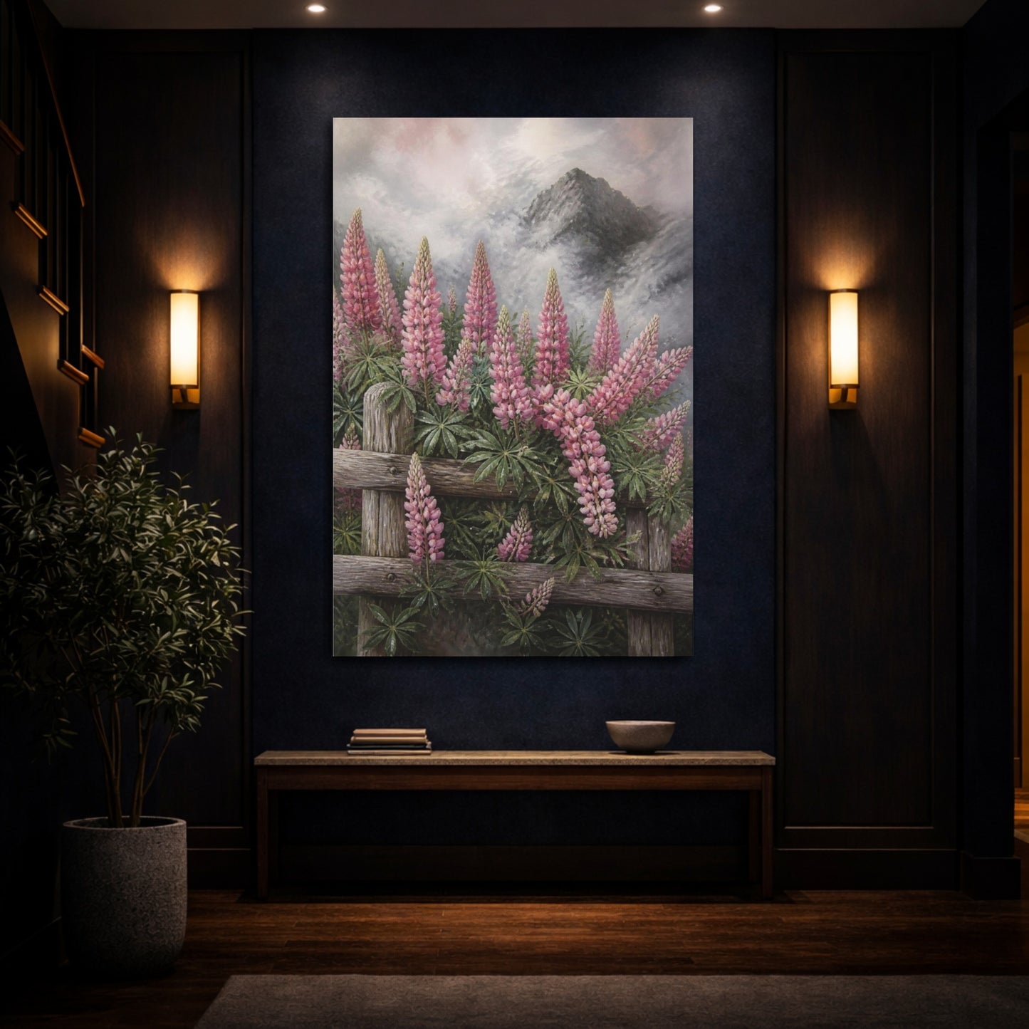 Mockup 4. Pink Lupine Flowers shown as canvas print