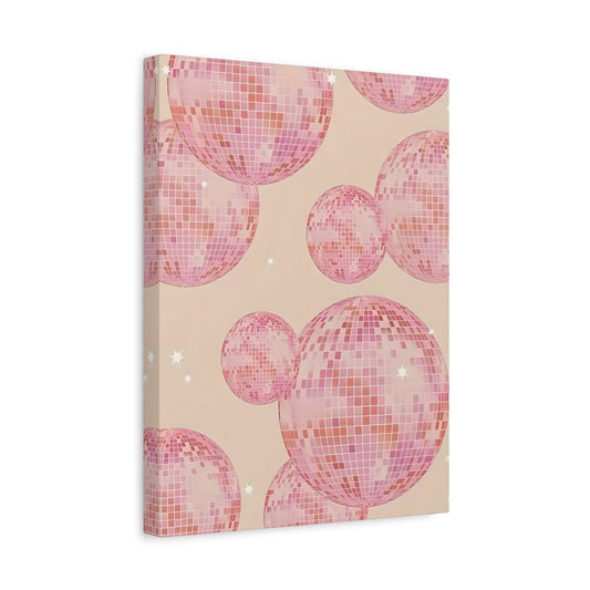 Pink Orange Disco Ball Canvas Wall Art, Trendy Maximalist Girly Bachelorette Dorm - YesArtYes