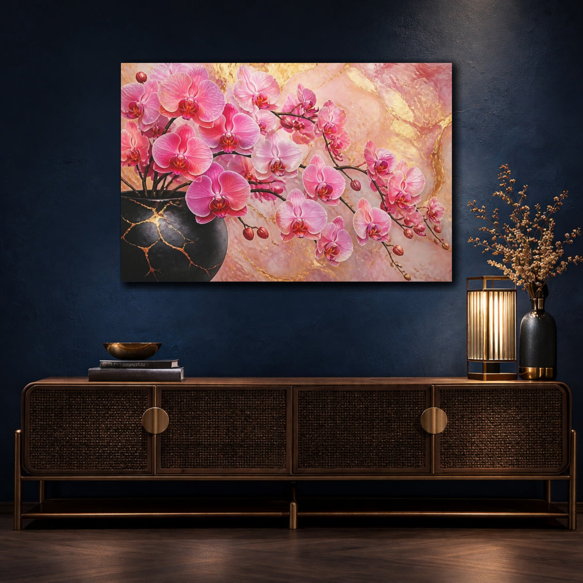 Mockup 4. Pink Orchid Elegance shown as canvas print