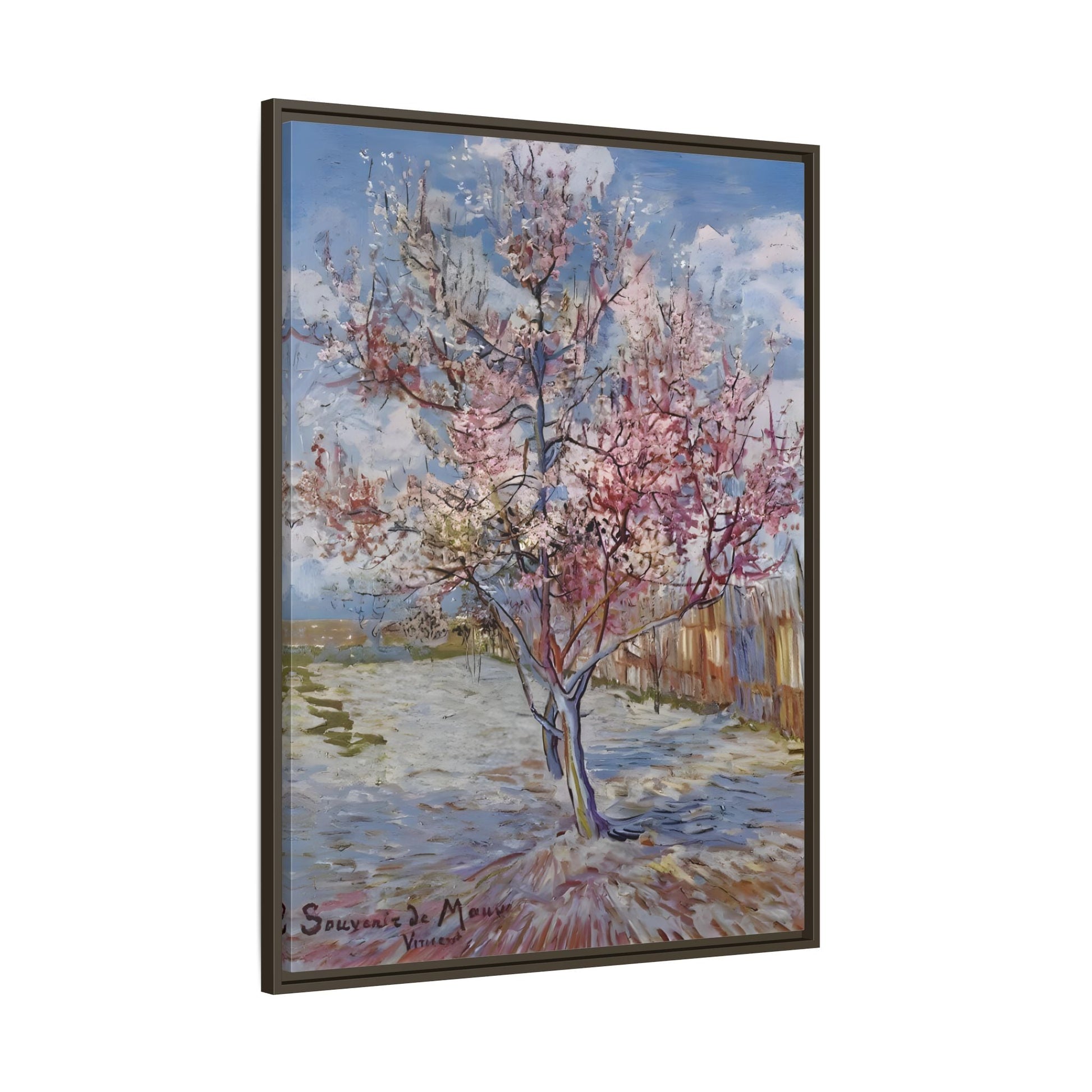 Pink Peach Tree Framed Van Gogh Canvas Print - Famous Artist Wall Art - YesArtYes