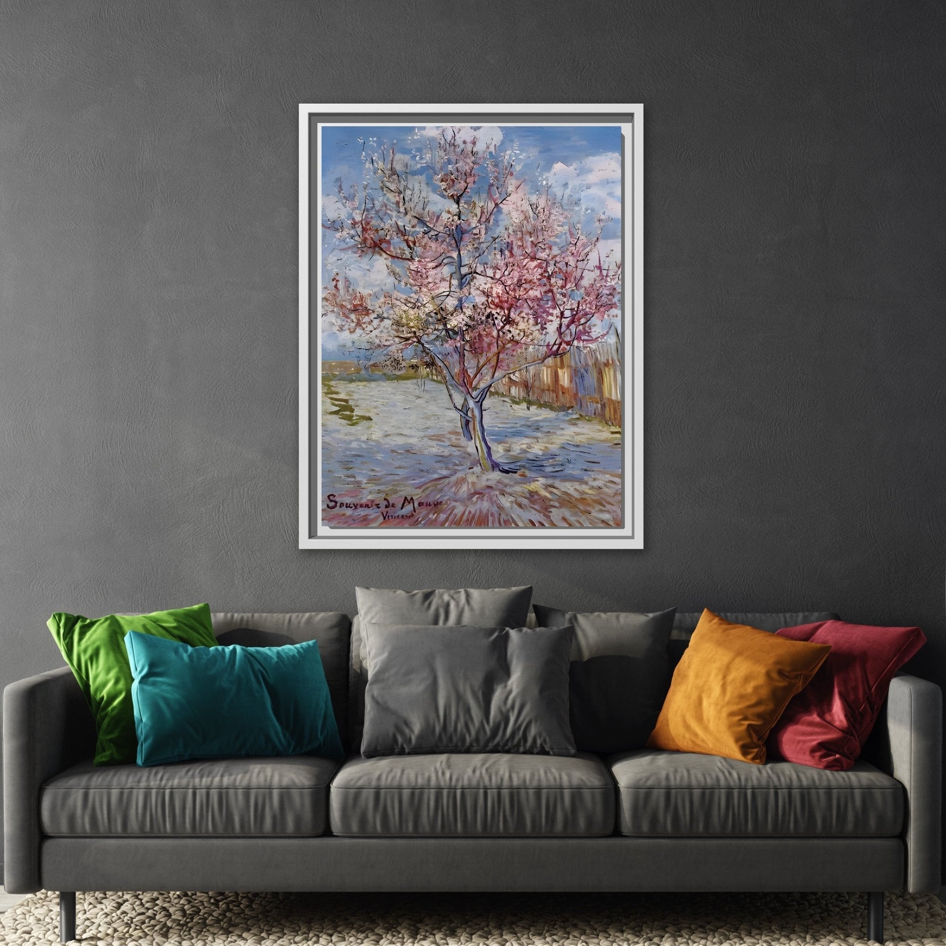 Pink Peach Tree Framed Van Gogh Canvas Print - Famous Artist Wall Art - YesArtYes