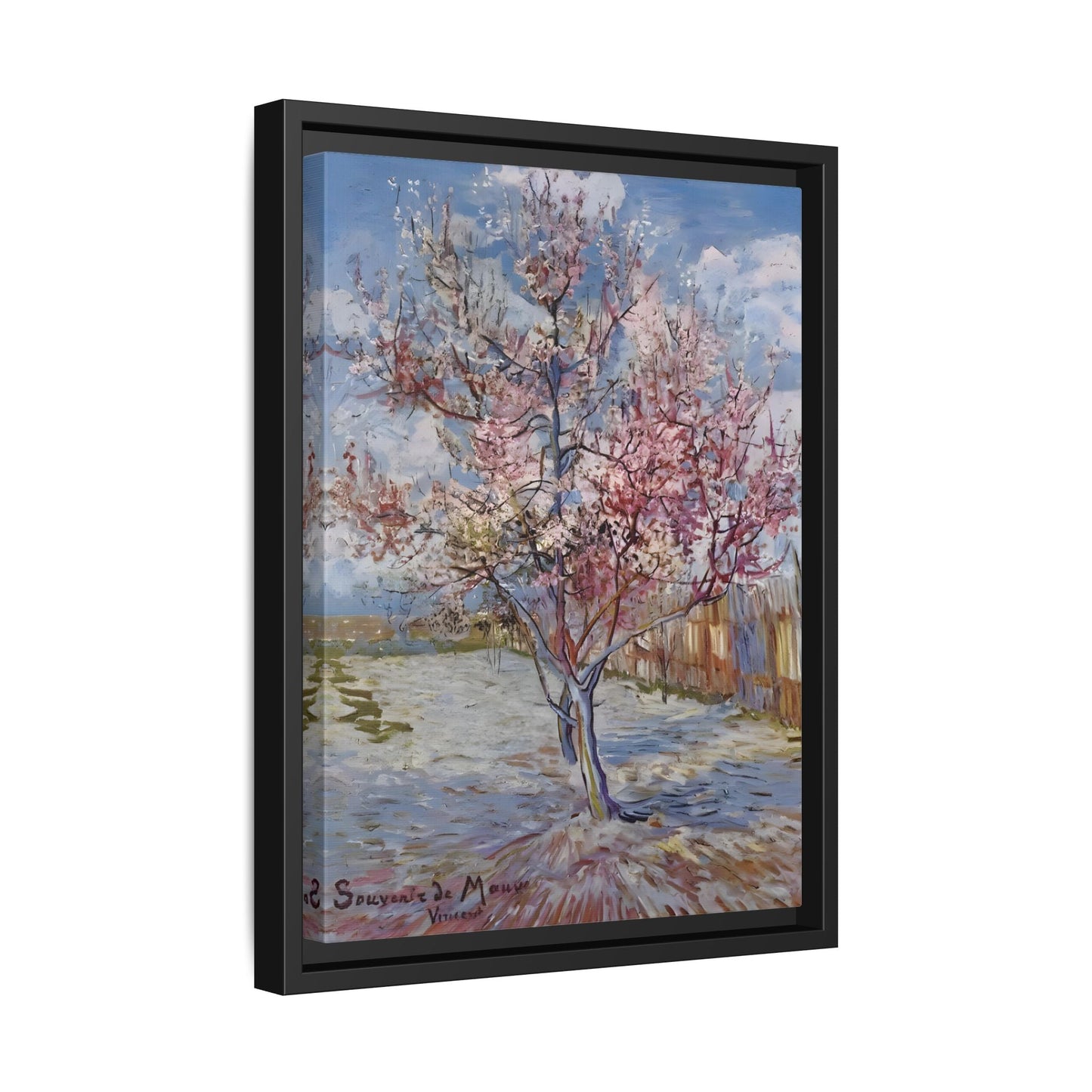 Pink Peach Tree Framed Van Gogh Canvas Print - Famous Artist Wall Art - YesArtYes