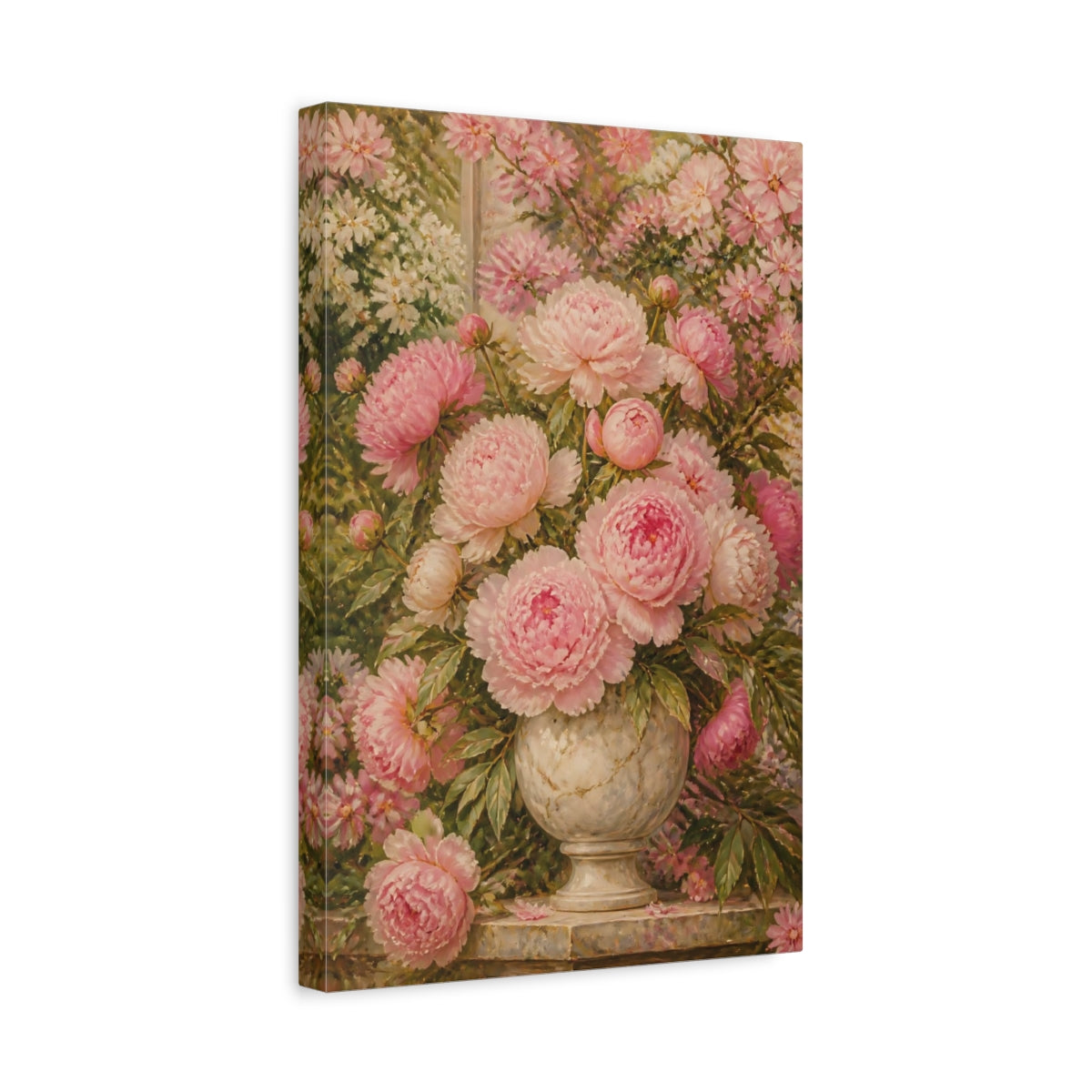 Side Mockup 4. Pink Peonies Flowers shown as canvas print