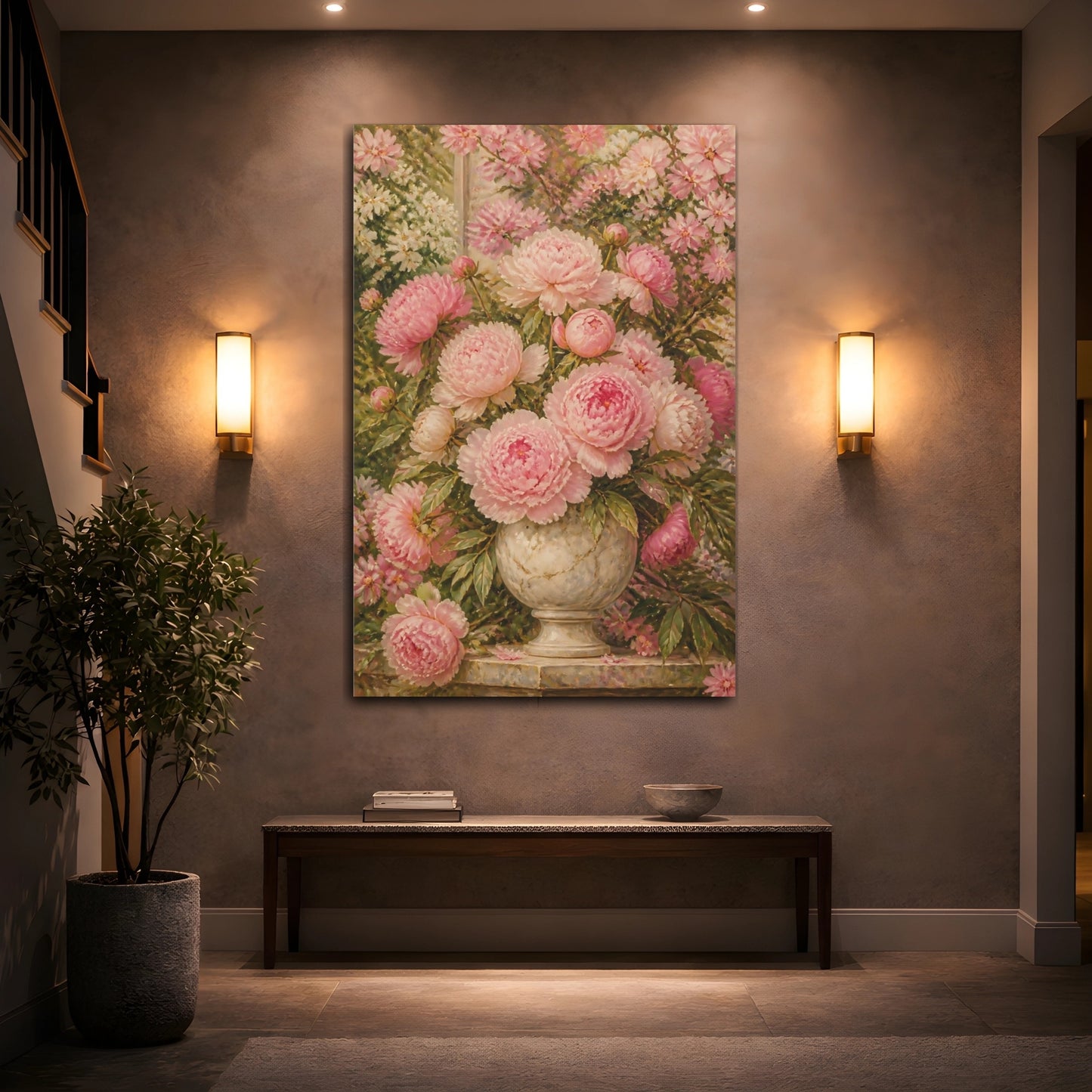 Mockup 2. Pink Peonies Flowers shown as canvas print