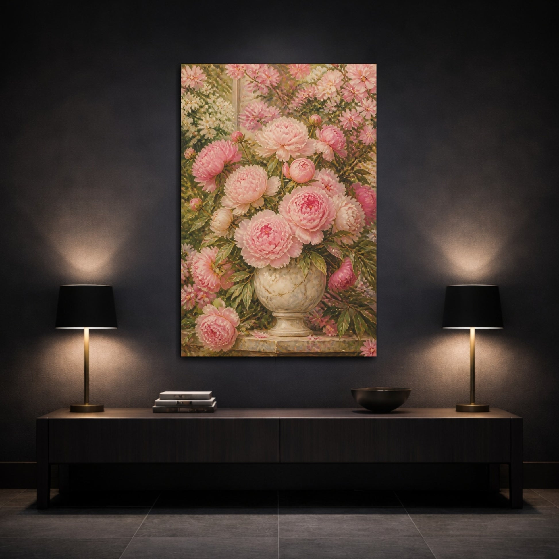 Mockup 3. Pink Peonies Flowers shown as canvas print