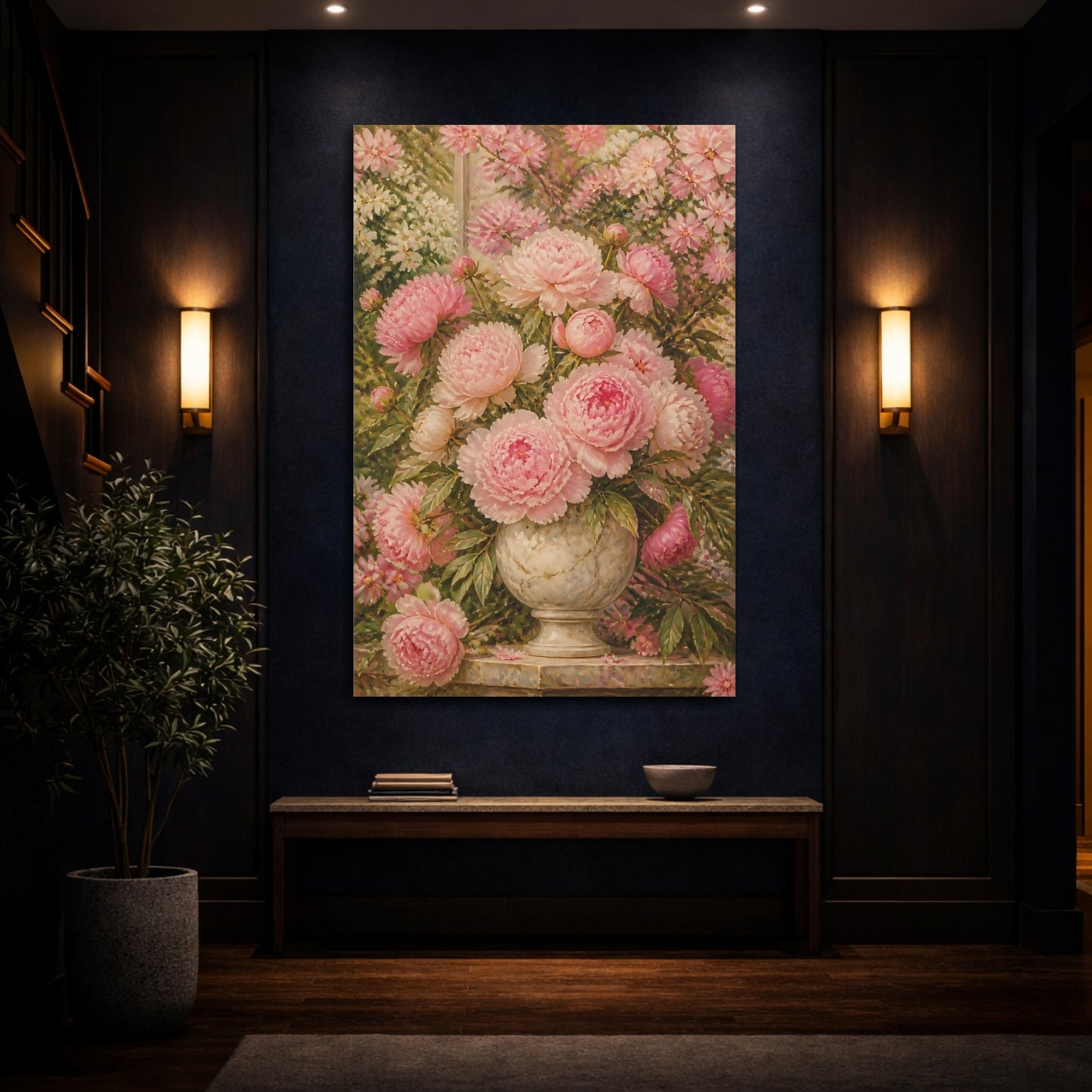Mockup 4. Pink Peonies Flowers shown as canvas print