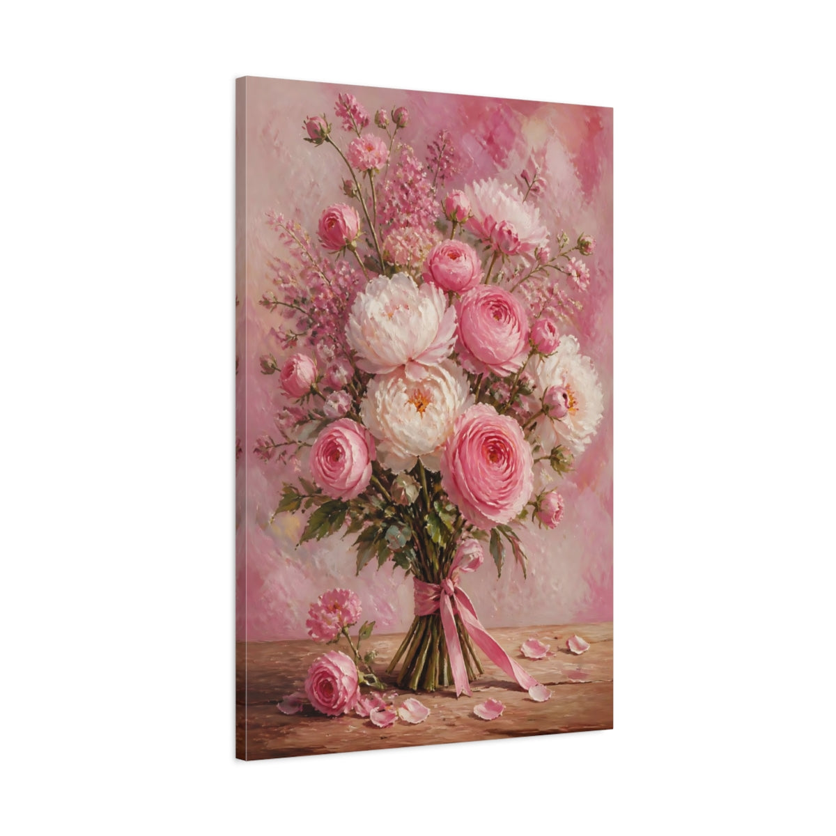 Main Mockup. Pink Peony Flowers Bouquet shown as canvas print