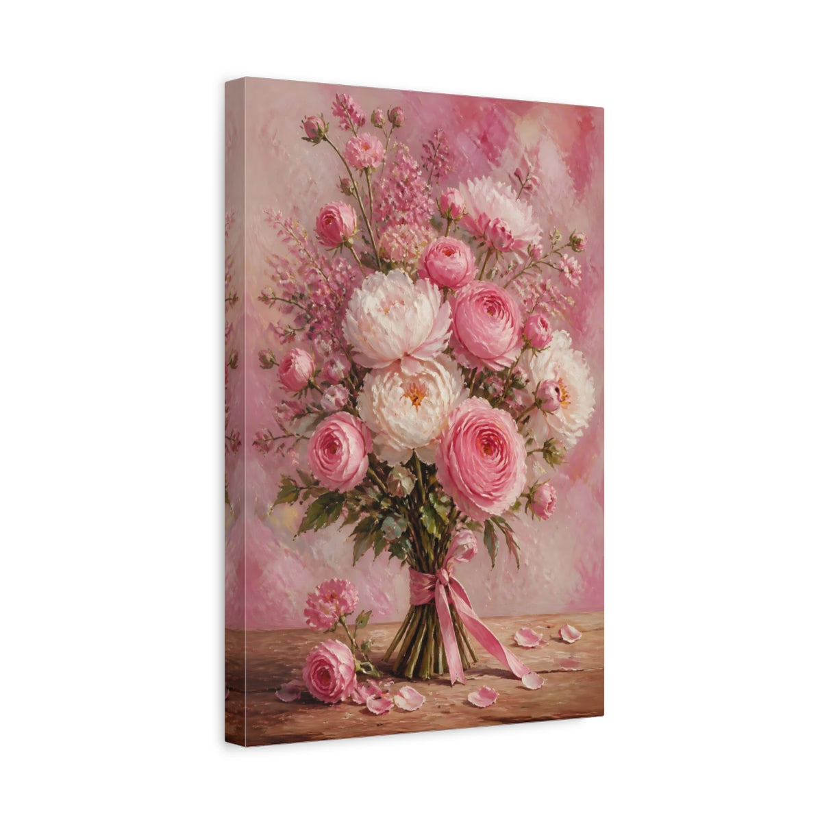 Side Mockup 4. Pink Peony Flowers Bouquet shown as canvas print