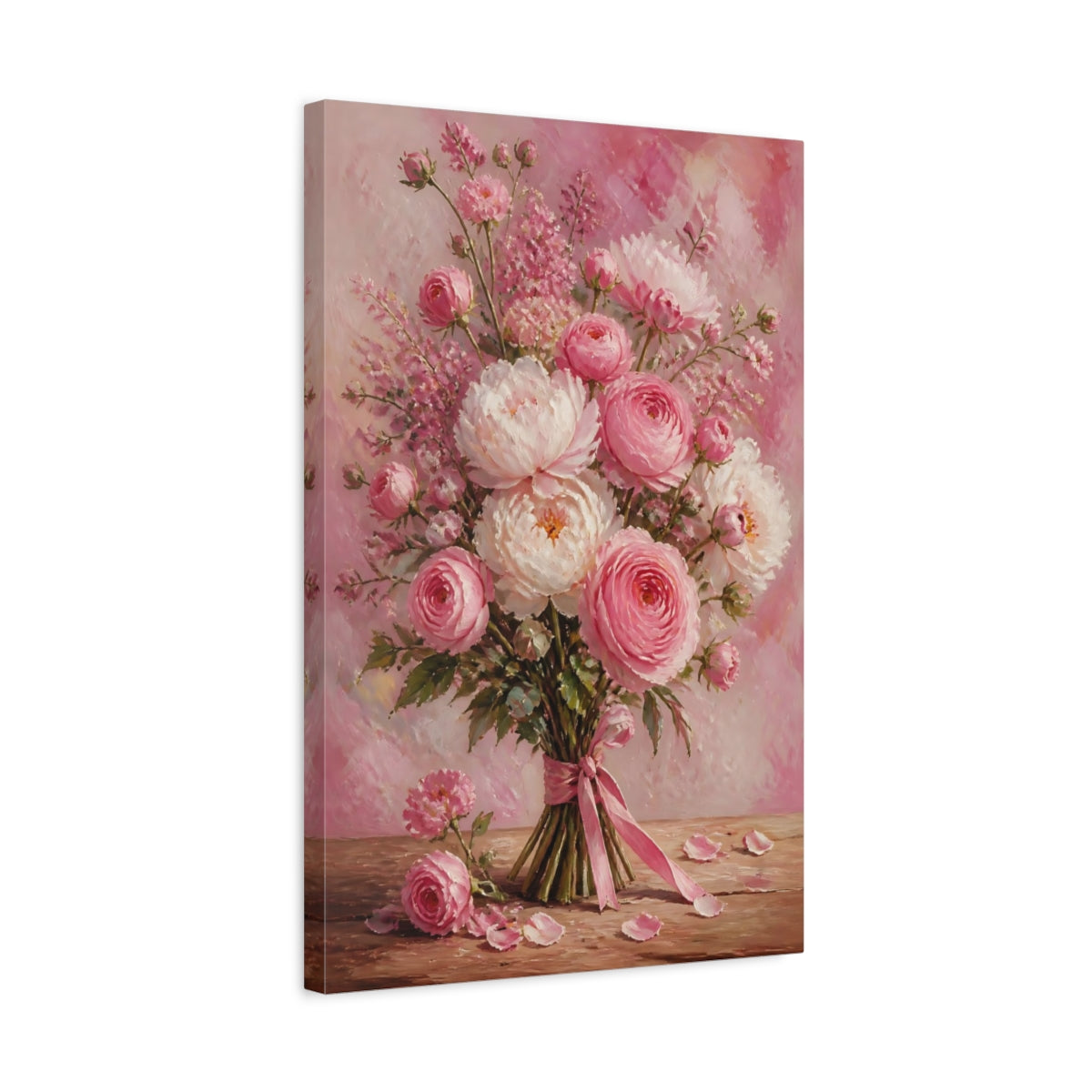 Side Mockup 3. Pink Peony Flowers Bouquet shown as canvas print