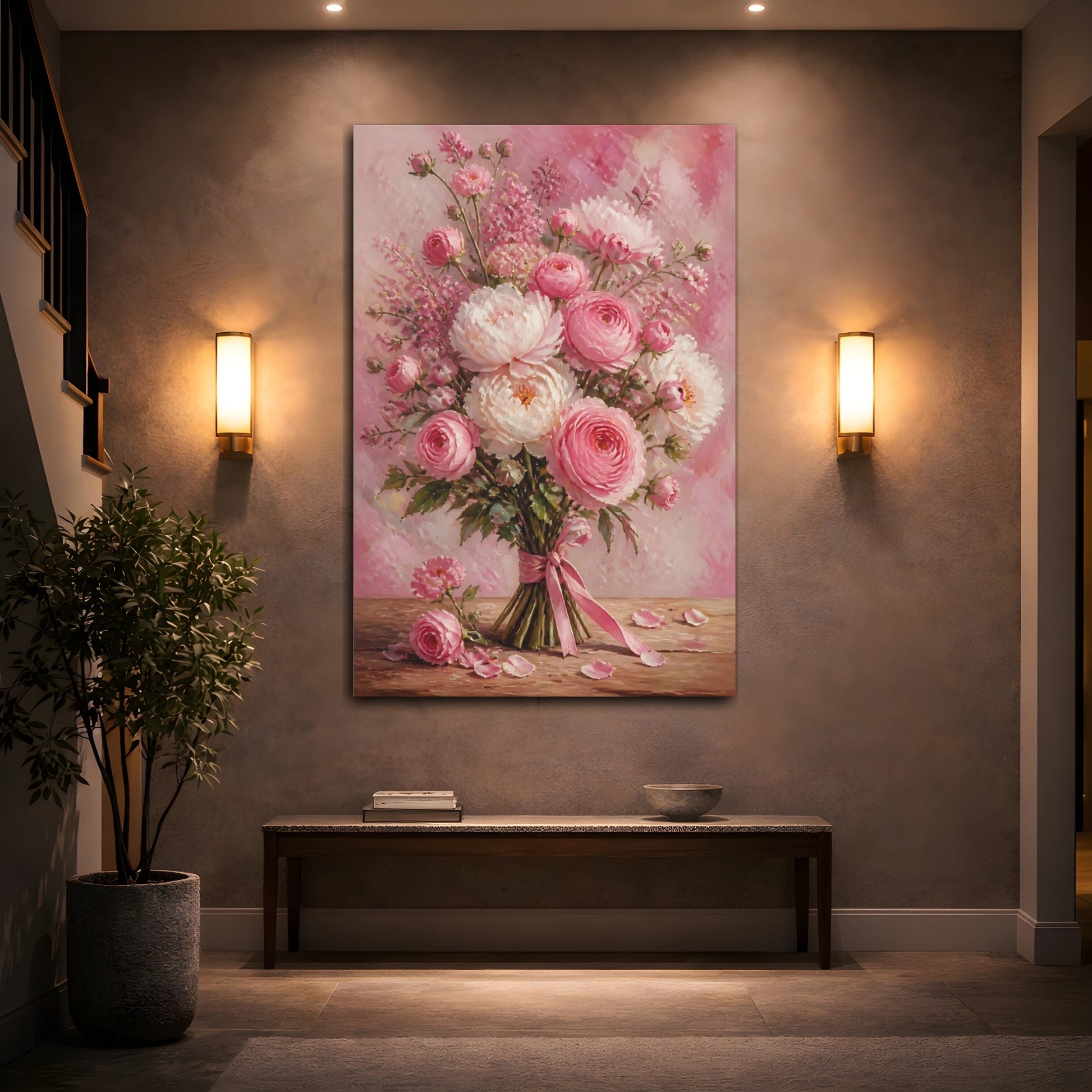 Mockup 2. Pink Peony Flowers Bouquet shown as canvas print