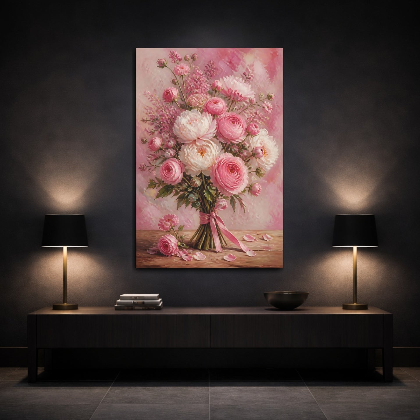 Mockup 3. Pink Peony Flowers Bouquet shown as canvas print
